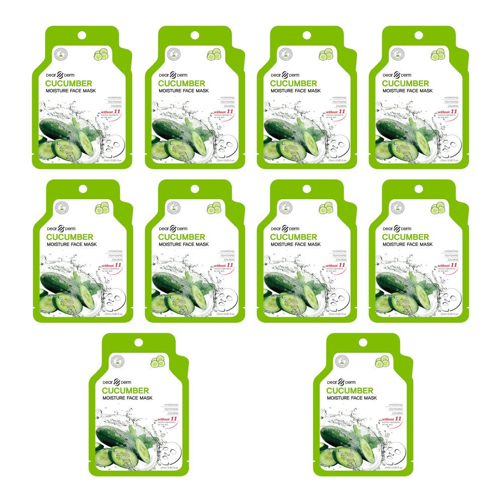 Dearderm Cucumber Facial Moisture Mask Set with 10 Pieces