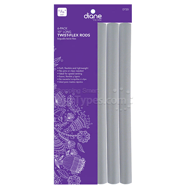 Diane 1 1/16-Inch Long Grey Twist-Flex Hair Rods, Pack of 6 with 10 Rods Each