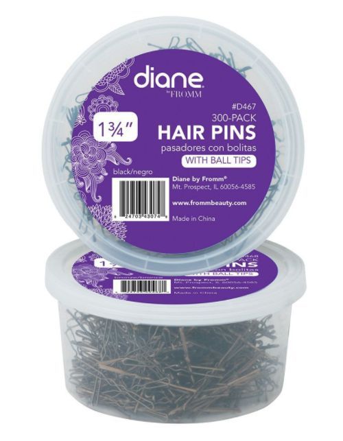 300-Pack Tub of Diane 1.75-Inch Black Hair Pins with Ball Tips