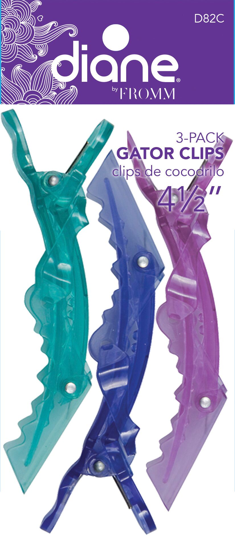 Diane Assorted - Colored 4.5 - Inch Gator Hair Clips Pack of 3 (D82C)