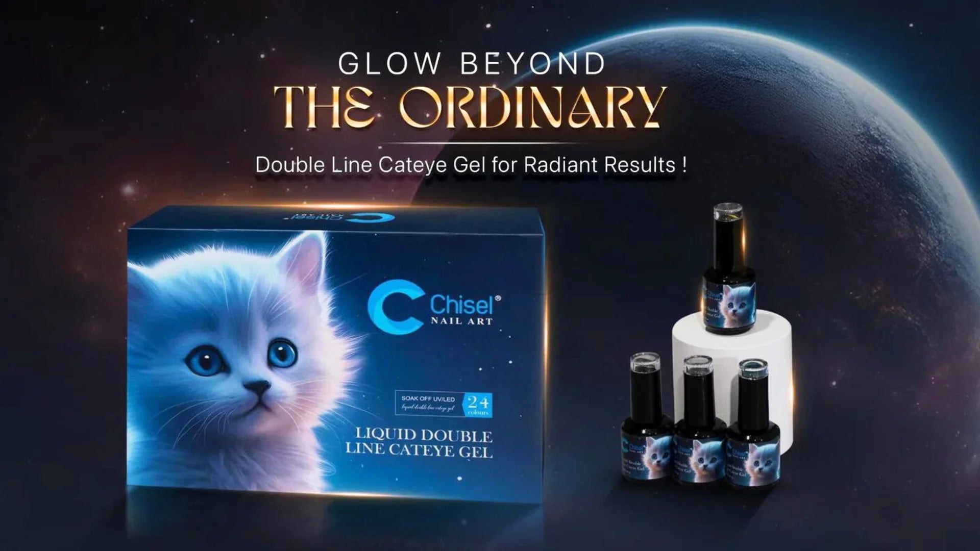 Chisel Brand Nail Art Liquid Double - Line Cateye Gel Set with 24 Bottles