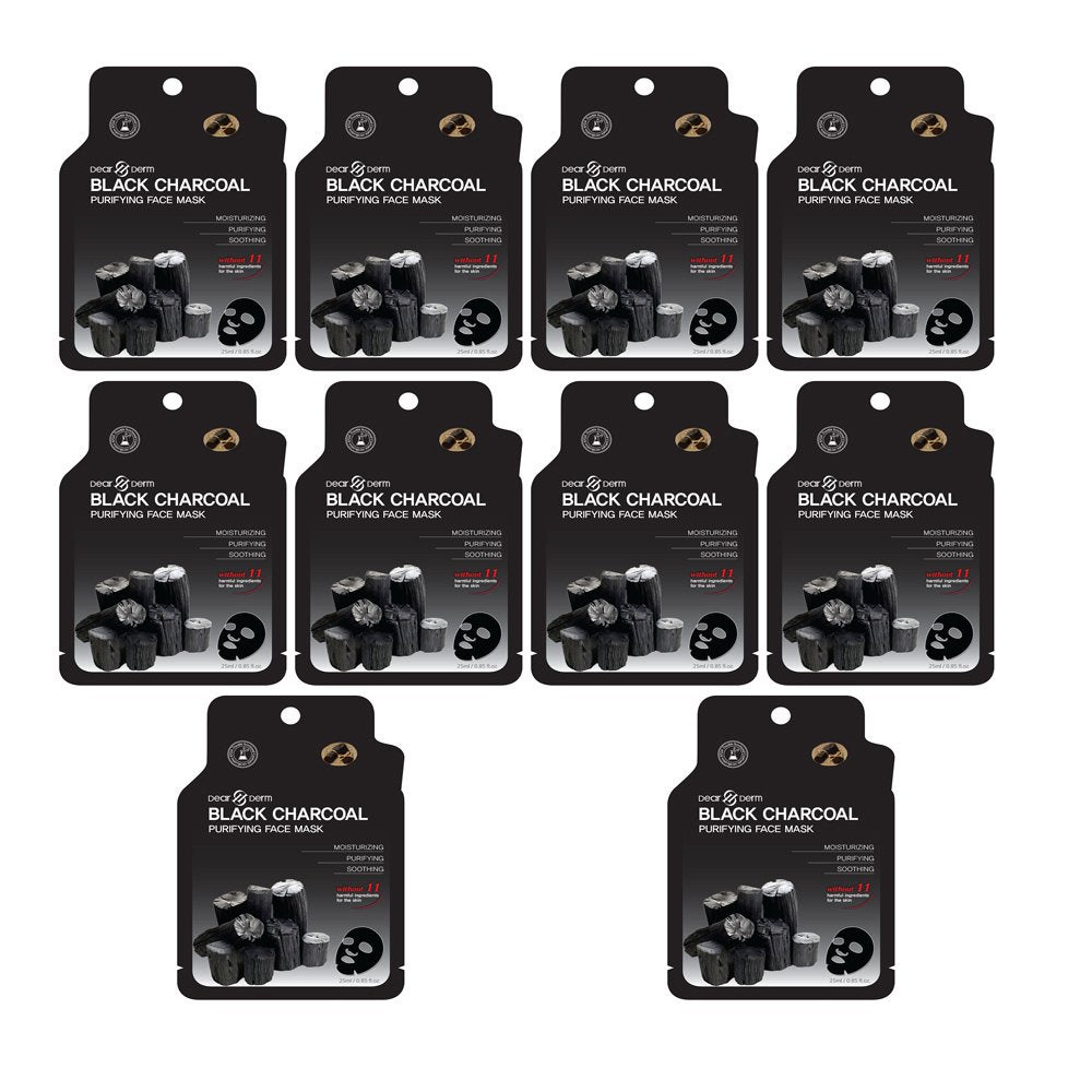 Dearderm High - Quality Black Charcoal Facial Purifying Mask Set (Pack of 10)