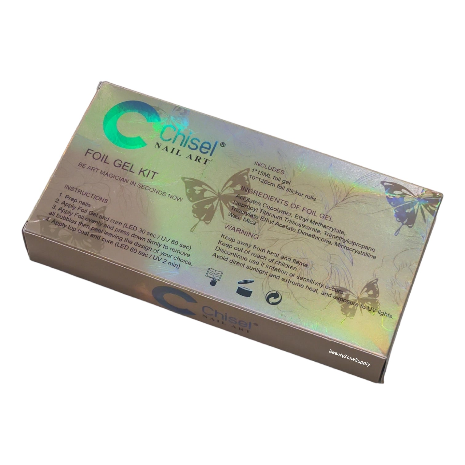 Chisel Professional Nail Art Foil Gel Kit with 10 Different Foils and High - Quality Foil Gel