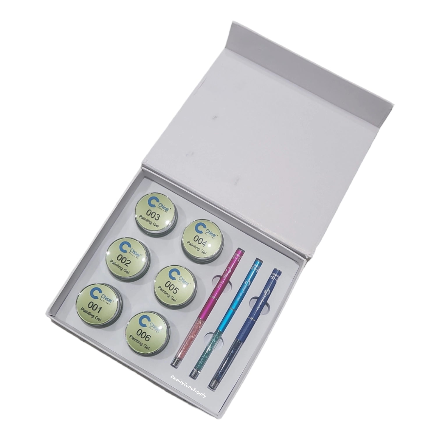 6 - Piece Chisel Nail Art Painting Gel Set with 3 Premium Brushes