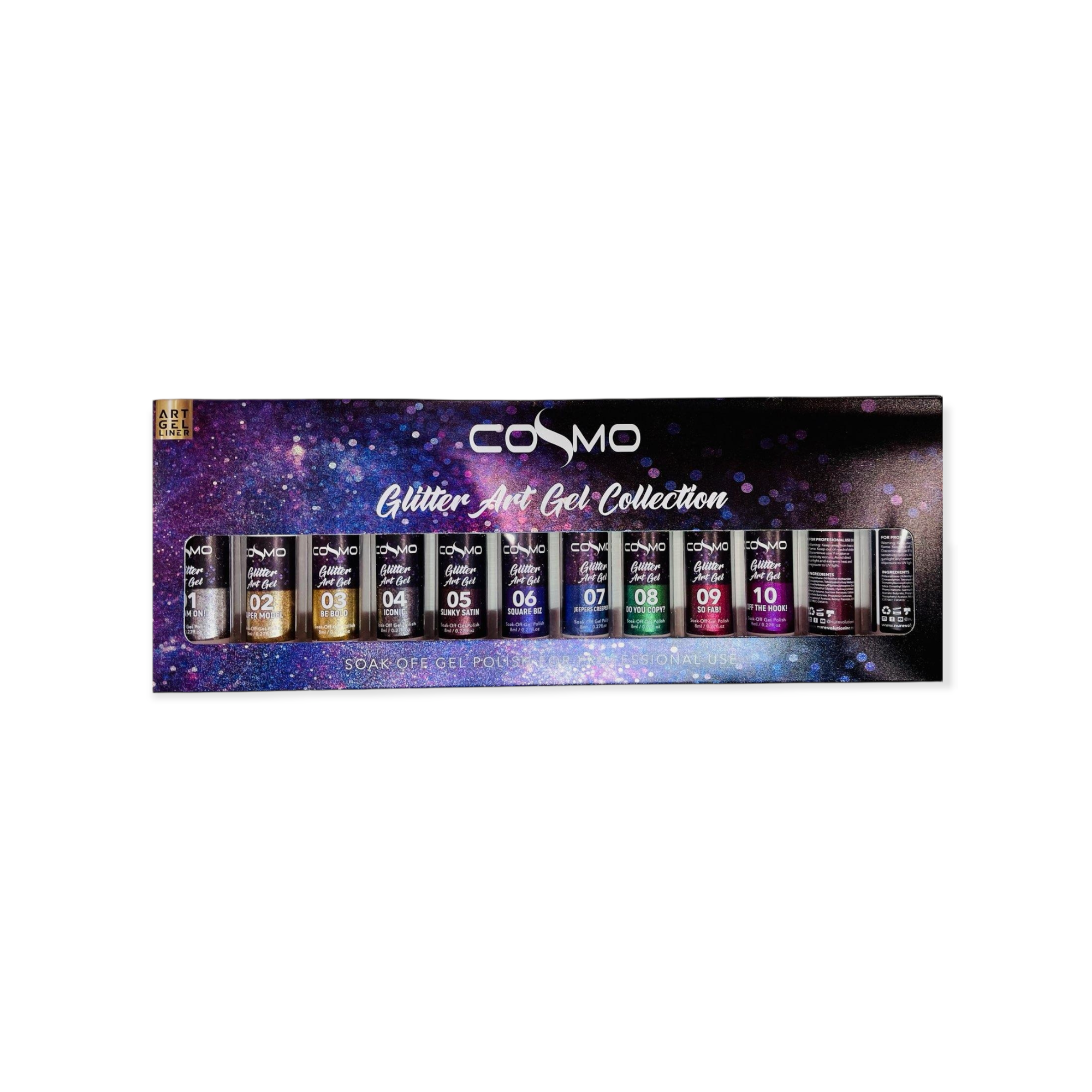 Cosmic Art Glitter Gel Collection Set with 12 Bottles for Crafting