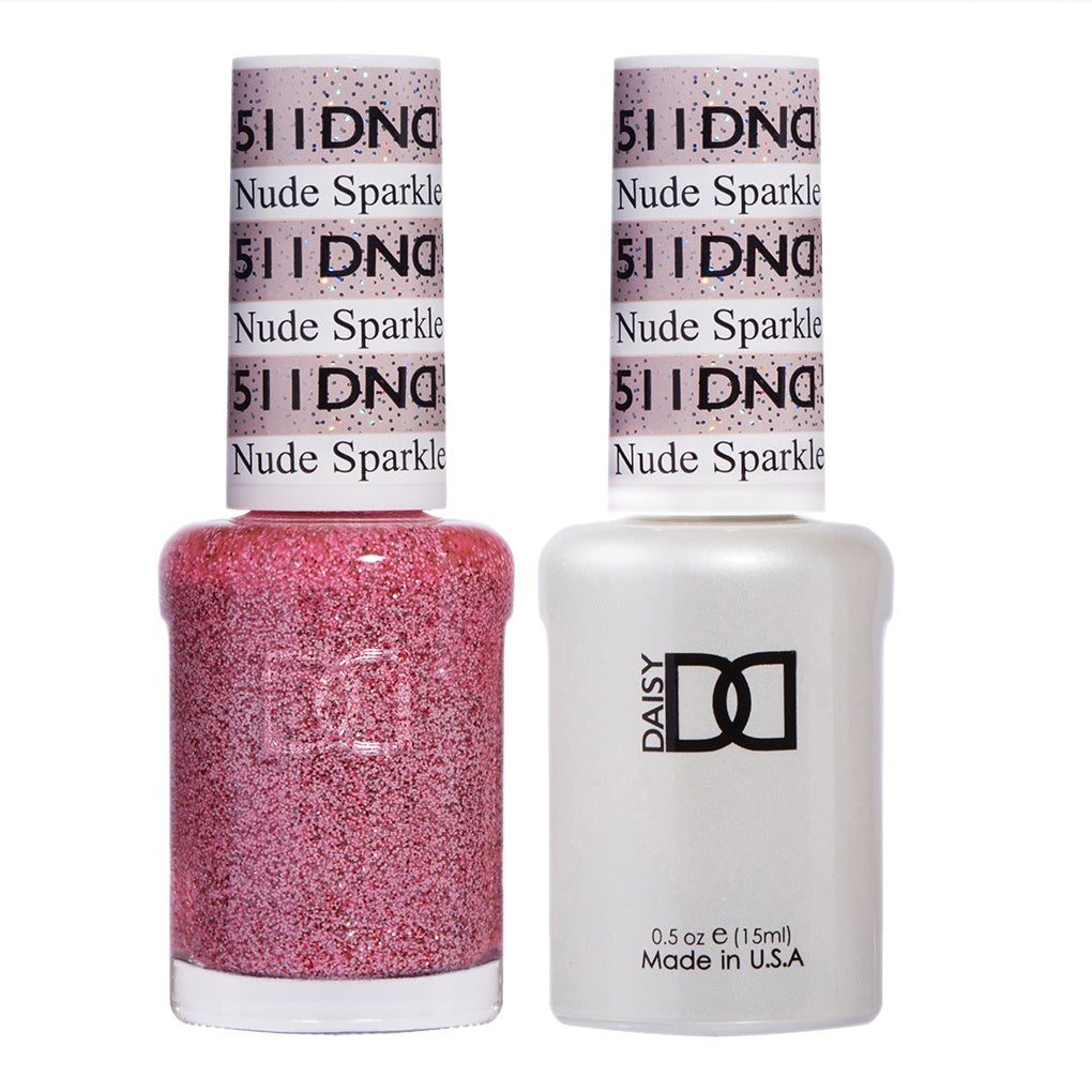 DND Duo Set of Gel Nail Polish and Lacquer in Nude Sparkle Shade #511