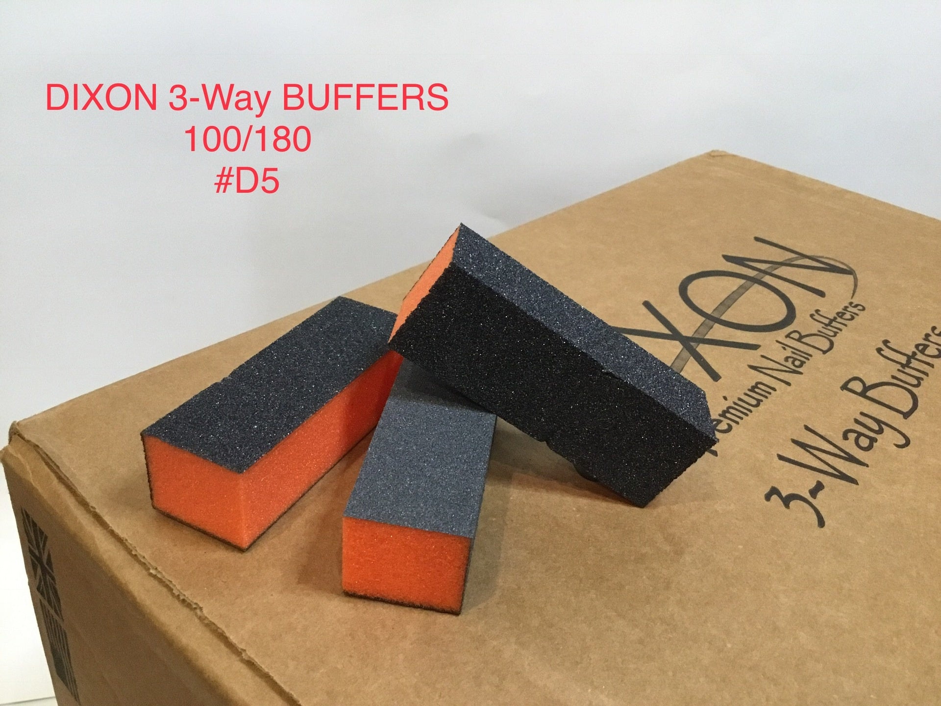 D05 Dixon Three - Way Buffer with Orange and Black Grit (100/180) - Pack of 500 Pieces for Manicure