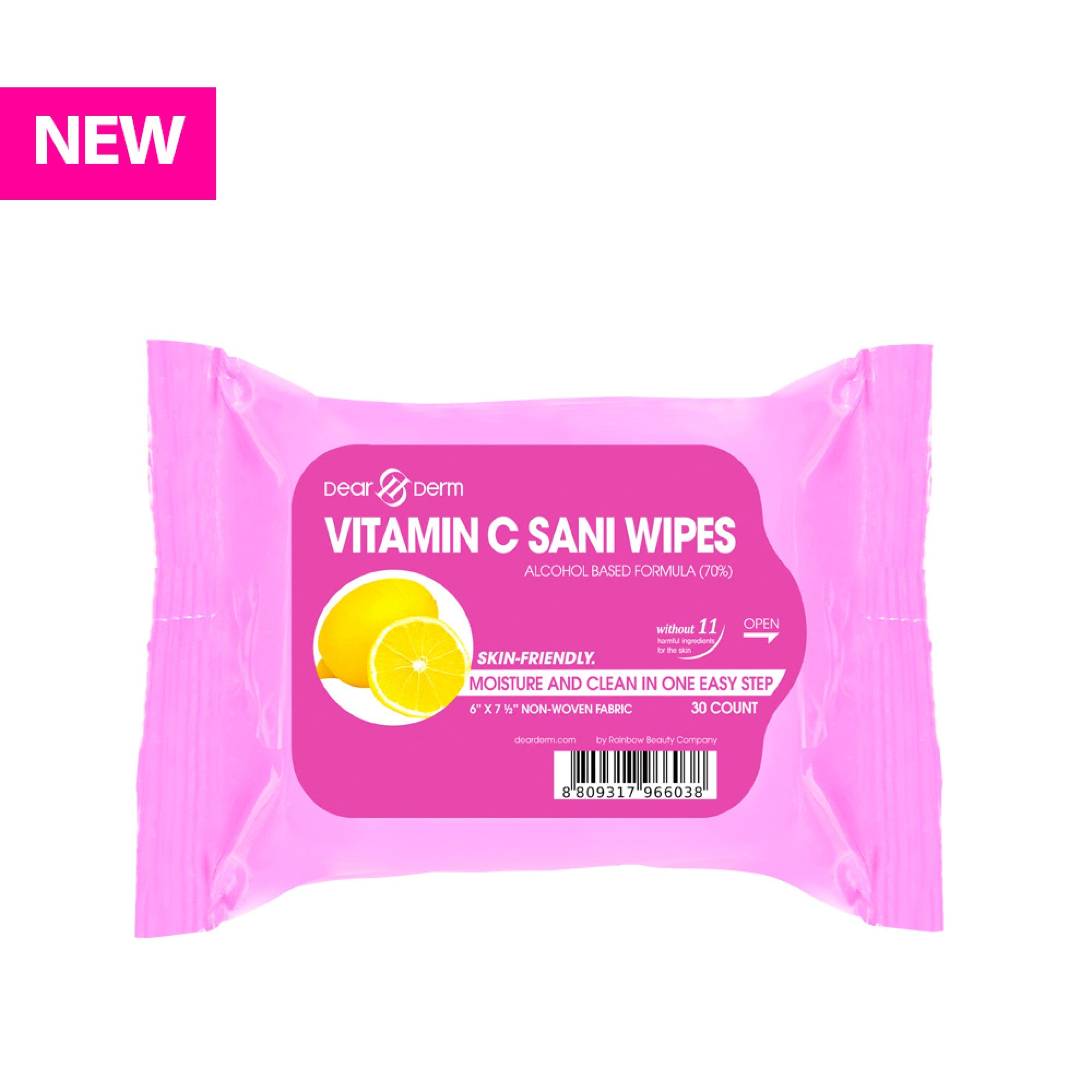 Dearderm Vitamin C Hand Sanitizing Wipes with 70% Alcohol, 30 Pieces