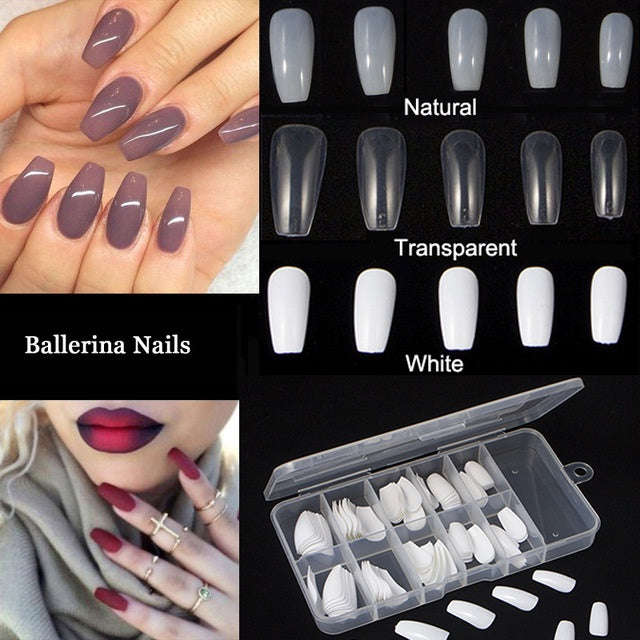 Box of 100 Pieces Full Well Coffin Nail Tips