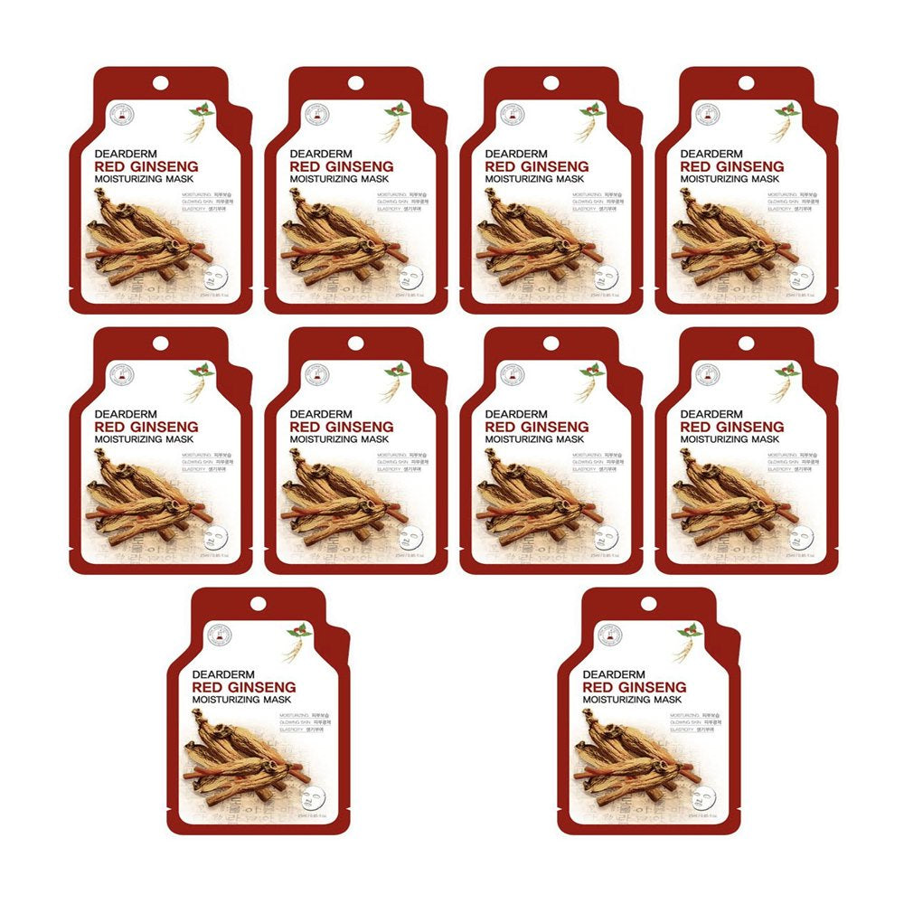 Dearderm Premium Red Ginseng Hydrating Facial Mask Set of 10 Pieces