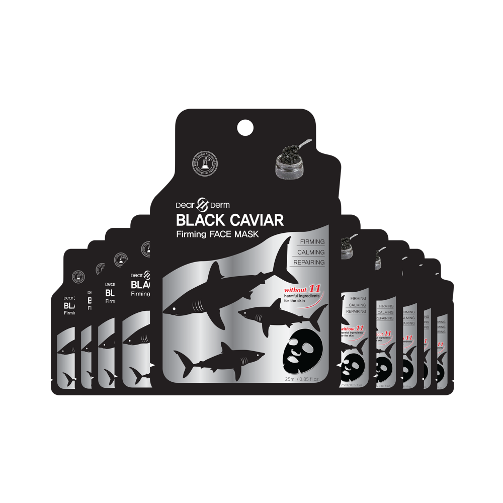 Dearderm 10-piece Black Caviar Hydrating Facial Mask for Radiant and Elastic Skin