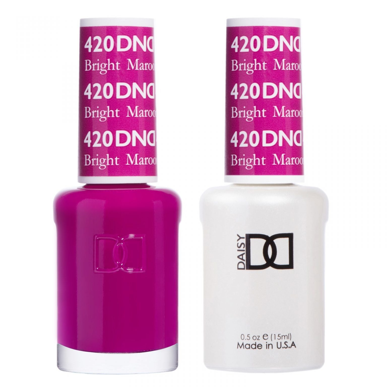 DND Brand Duo Set of Gel Nail Polish and Matching Lacquer in Striking Bright Maroon Color #420