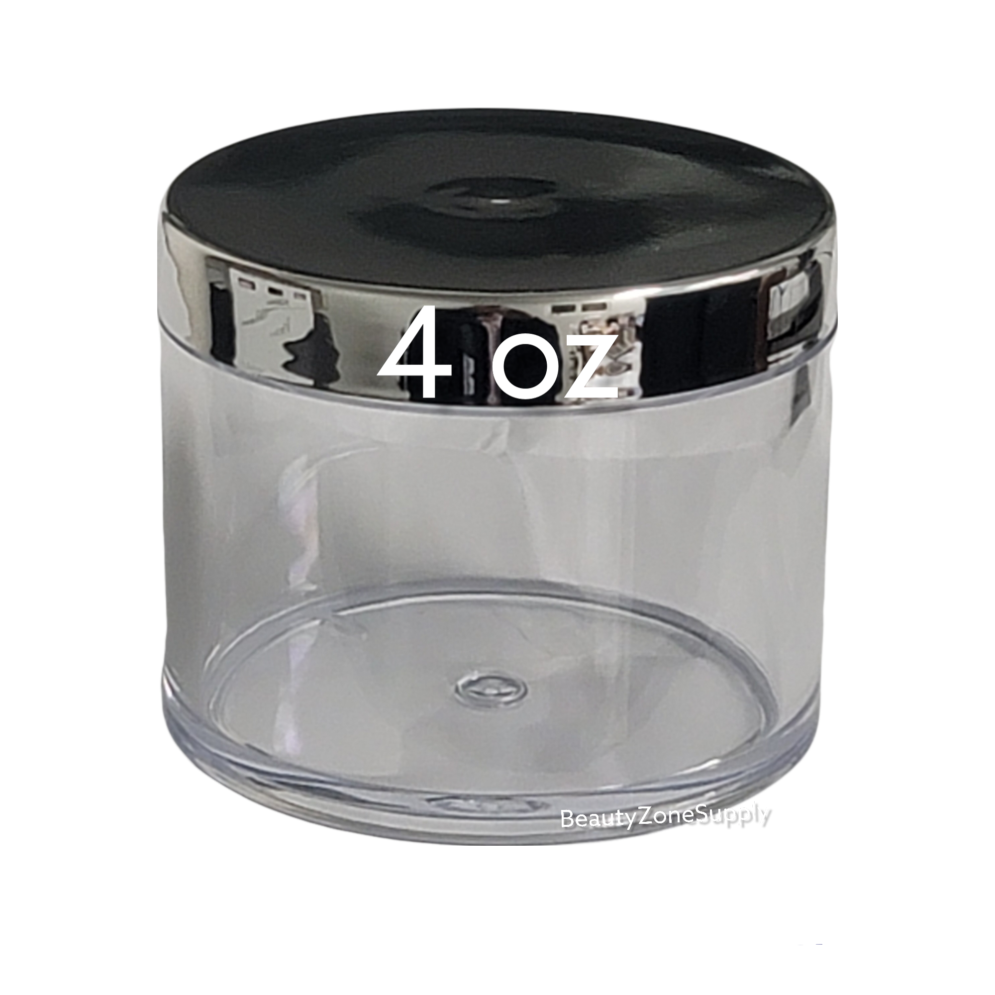 4 oz Empty Plastic Jar with Stylish Chrome Cap #PB120