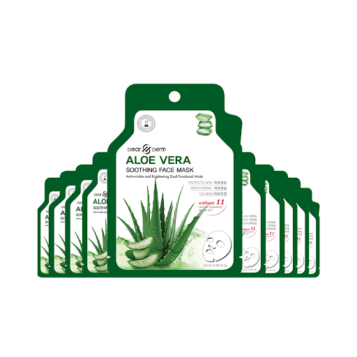 Dearderm Aloe Vera Hydrating Facial Mask Set (Pack of 10 Pieces)
