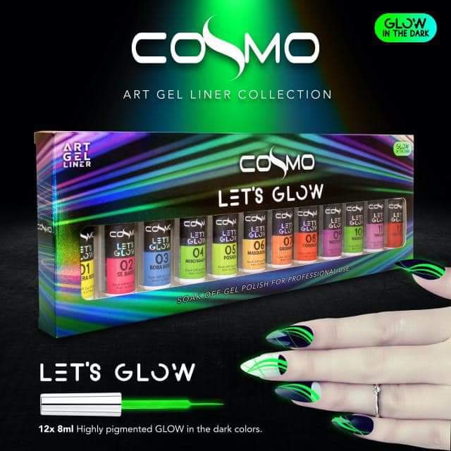 Cosmo Gel Artistic Nail Let's Glow Collection Set with 12 Bottles