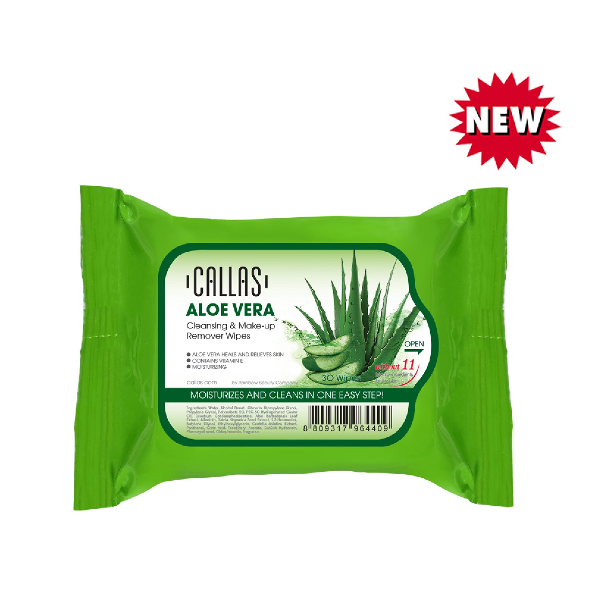 Callas Aloe Vera Infused 30-Count Facial Wipes for Cleansing and Makeup Removal