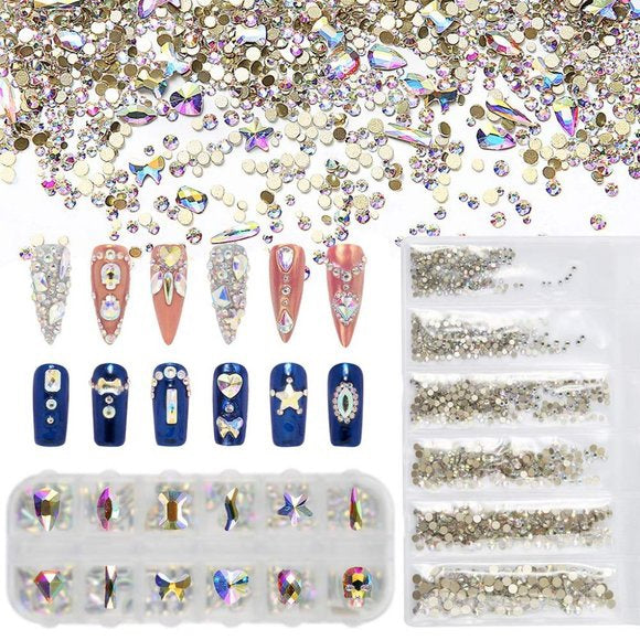 Mixed Tray of Diamond Nail Art with 12 Different Shapes