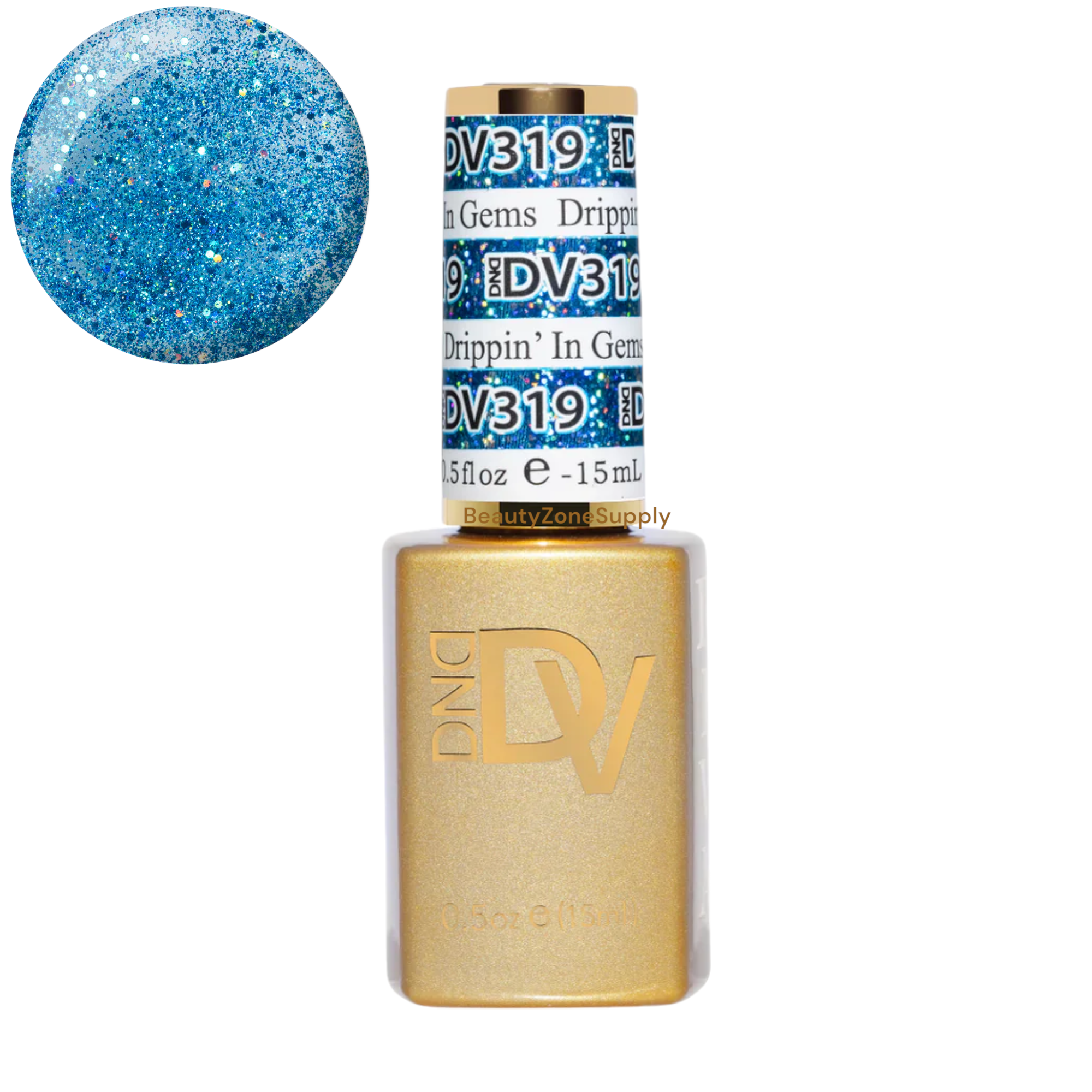 DND Diva Brand Gel Nail Polish - Platinum Dripping with Gems, 0.5 Ounce, Shade #319