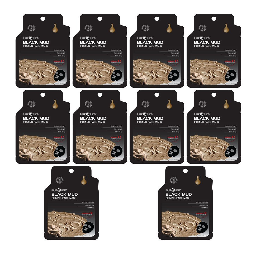 Dearderm 10-piece Black Mud Facial Mask for Firm and Radiant Skin