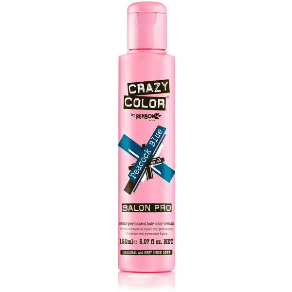 Crazy Color Semi - Permanent Hair Coloring Dye in Stunning Peacock Blue Shade, 150ML (5.07 oz)