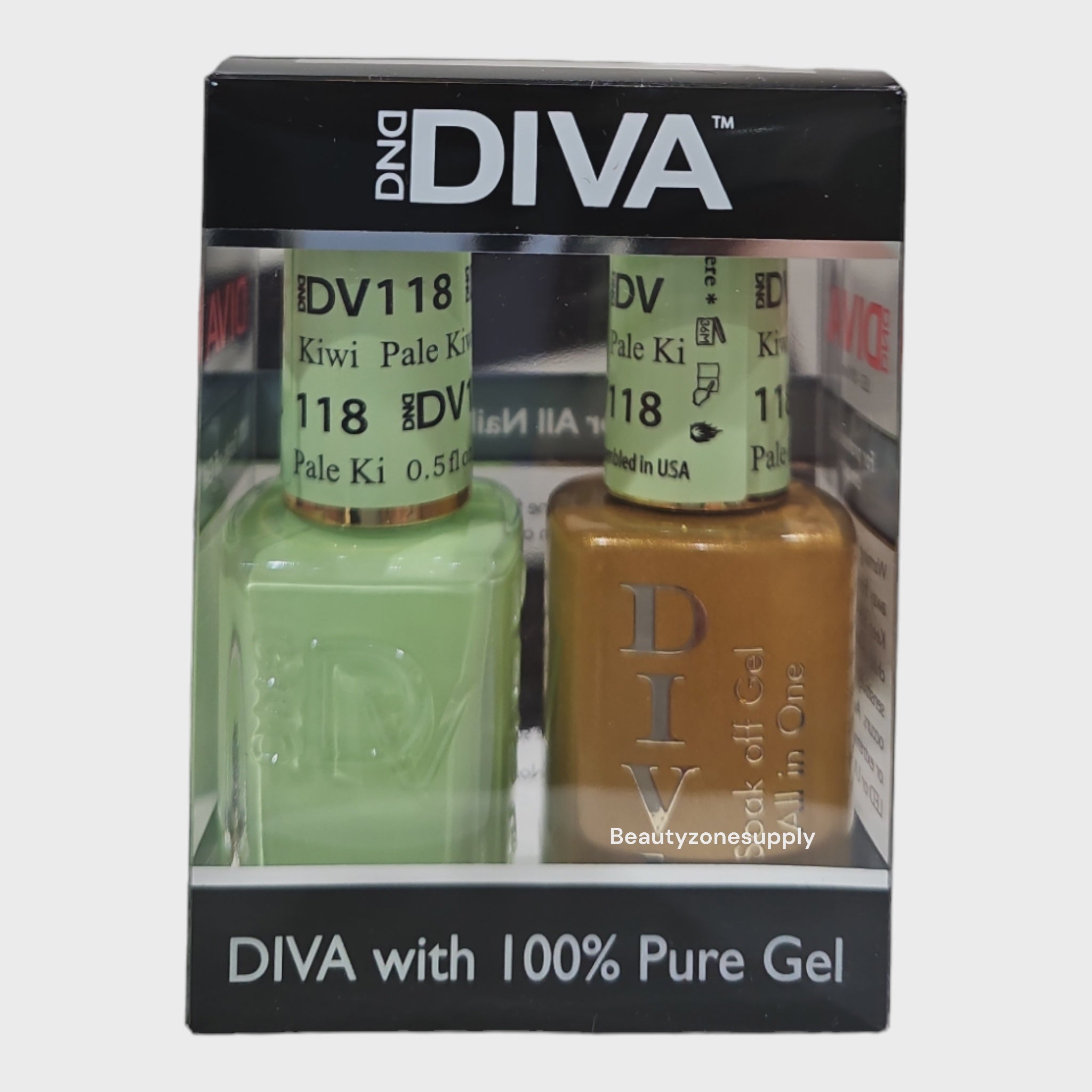 DND Diva Duo Professional Gel Nail Polish and Lacquer Set 118 - Soft Pale Kiwi Color