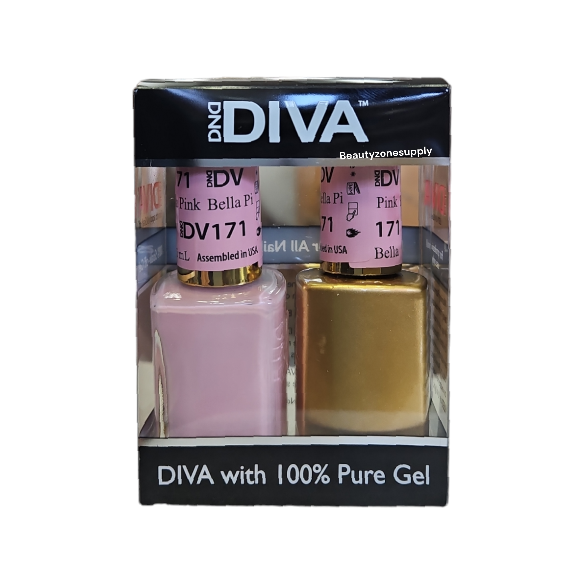DND Diva Duo Gel Nail Polish and Lacquer Set - Shade 171, A Beautiful Bella Pink
