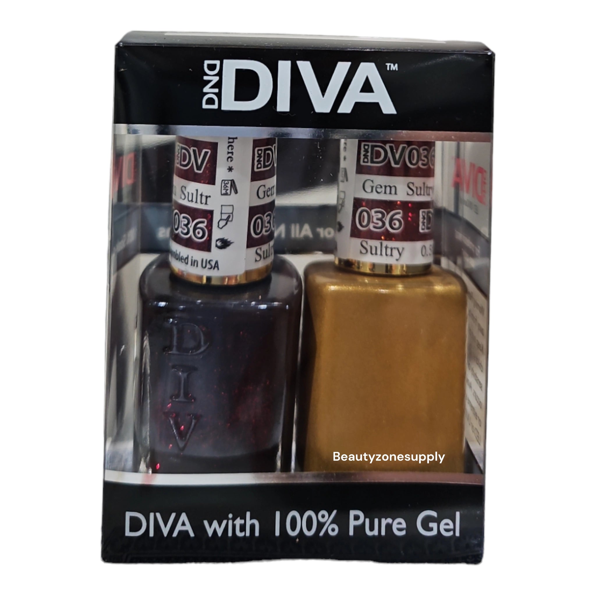 DND Diva Duo Professional Gel Nail Polish and Lacquer Set - Shade 036 Sultry Gem