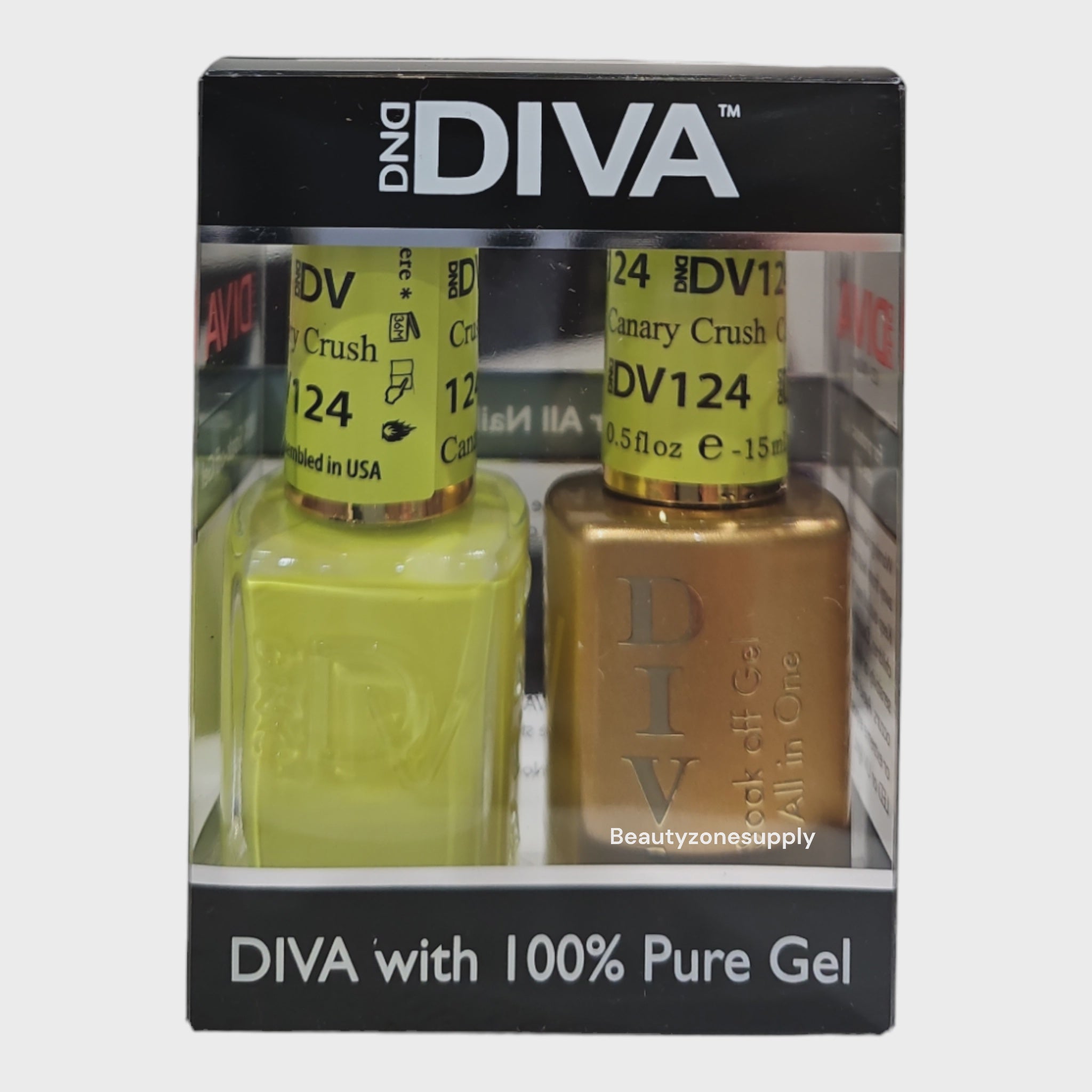 DND Diva Duo Professional Gel Nail Polish and Lacquer Set 124 Canary Crush