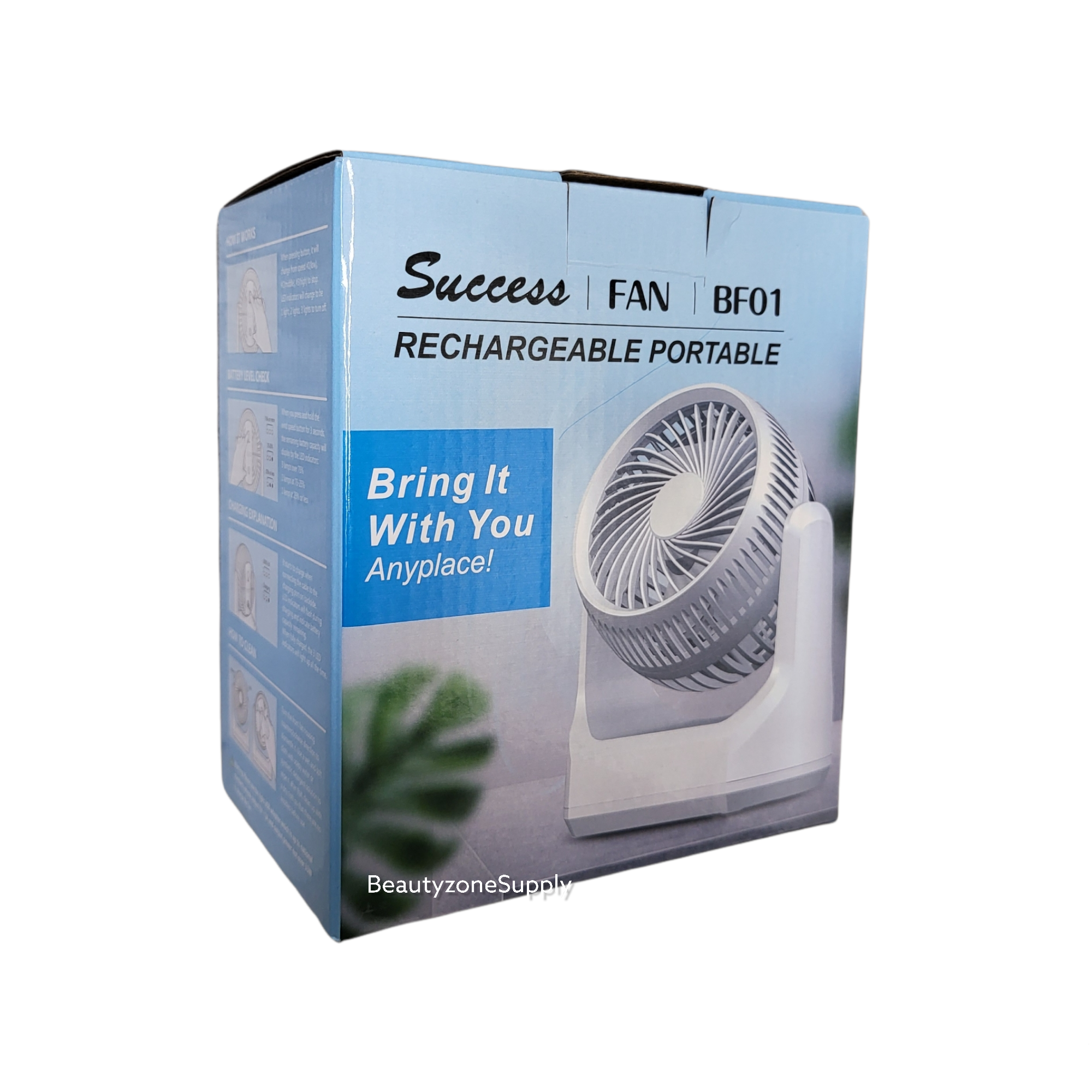 White Rechargeable Mini Table Fan for Nail Drying - Model BF01