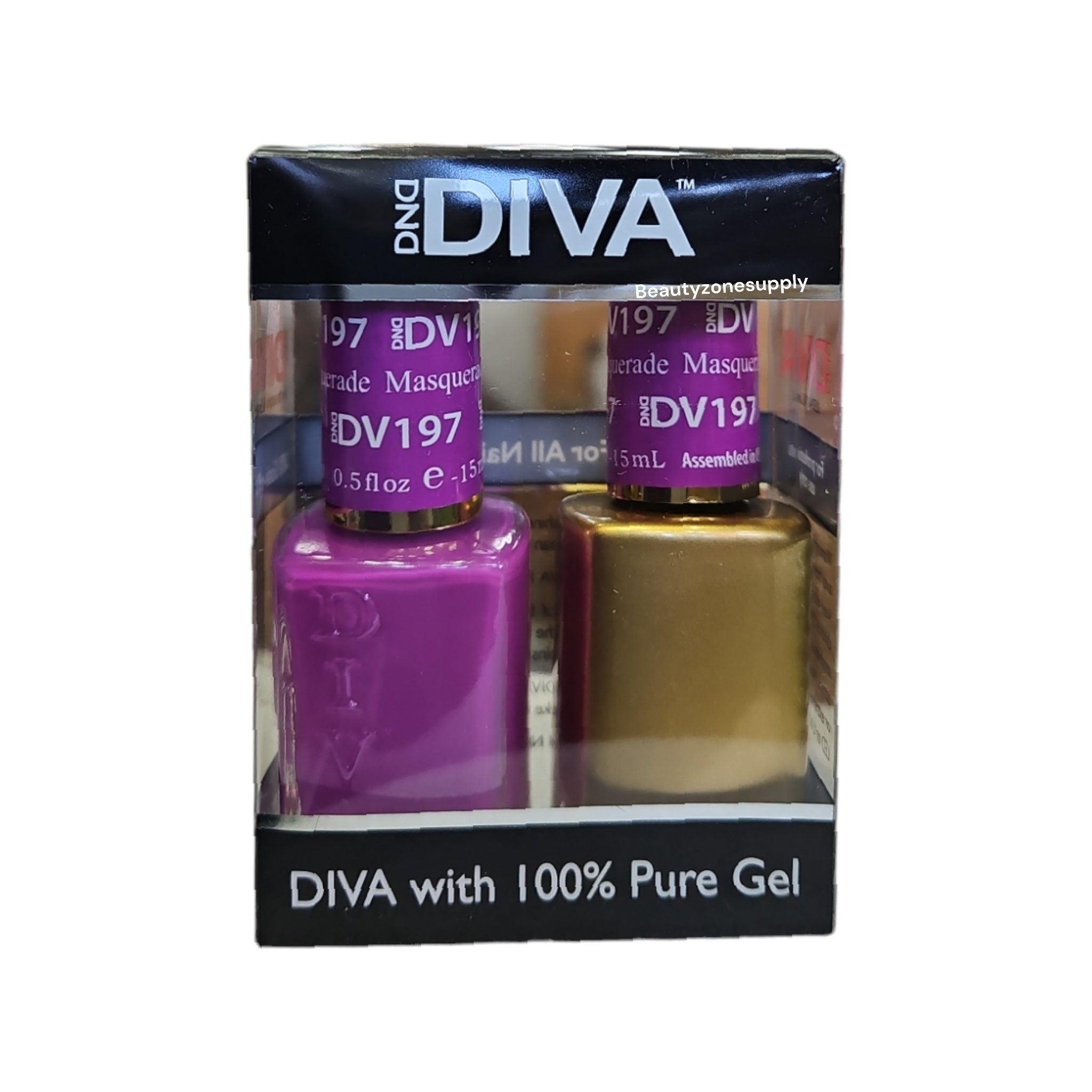 DND Diva Duo Gel Nail Polish and Lacquer Set 197 Masquerade, Ideal for Nail Art
