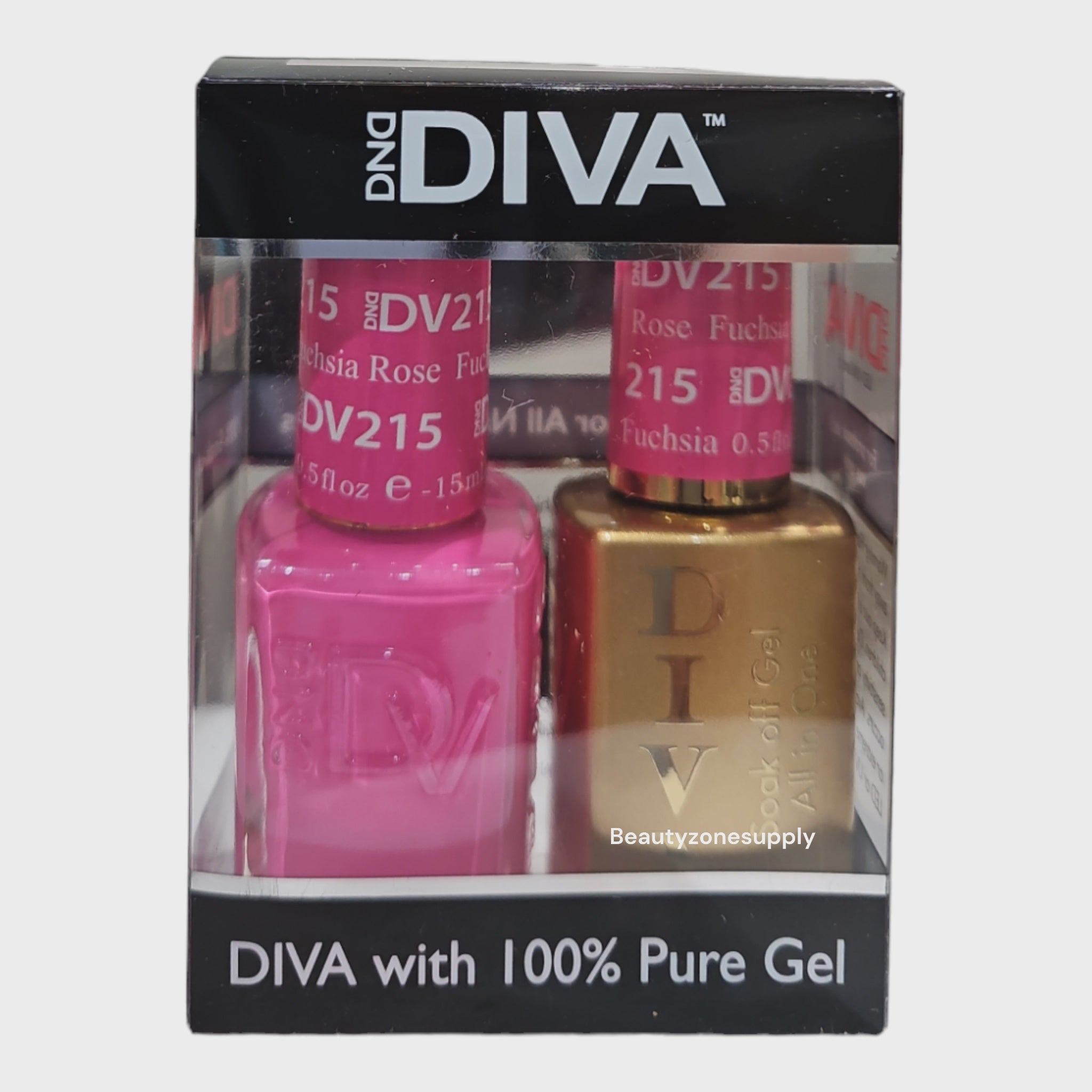 DND Diva Duo Gel Polish and Lacquer Set 215 in Stunning Fuchsia Rose Shade