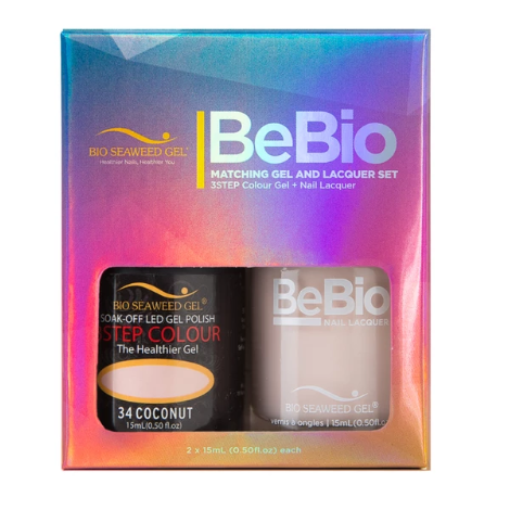 Bio Seaweed Bebio Duo 34 Coconut - Premium 3STEP Colour Gel Polish and Matching Lacquer Set