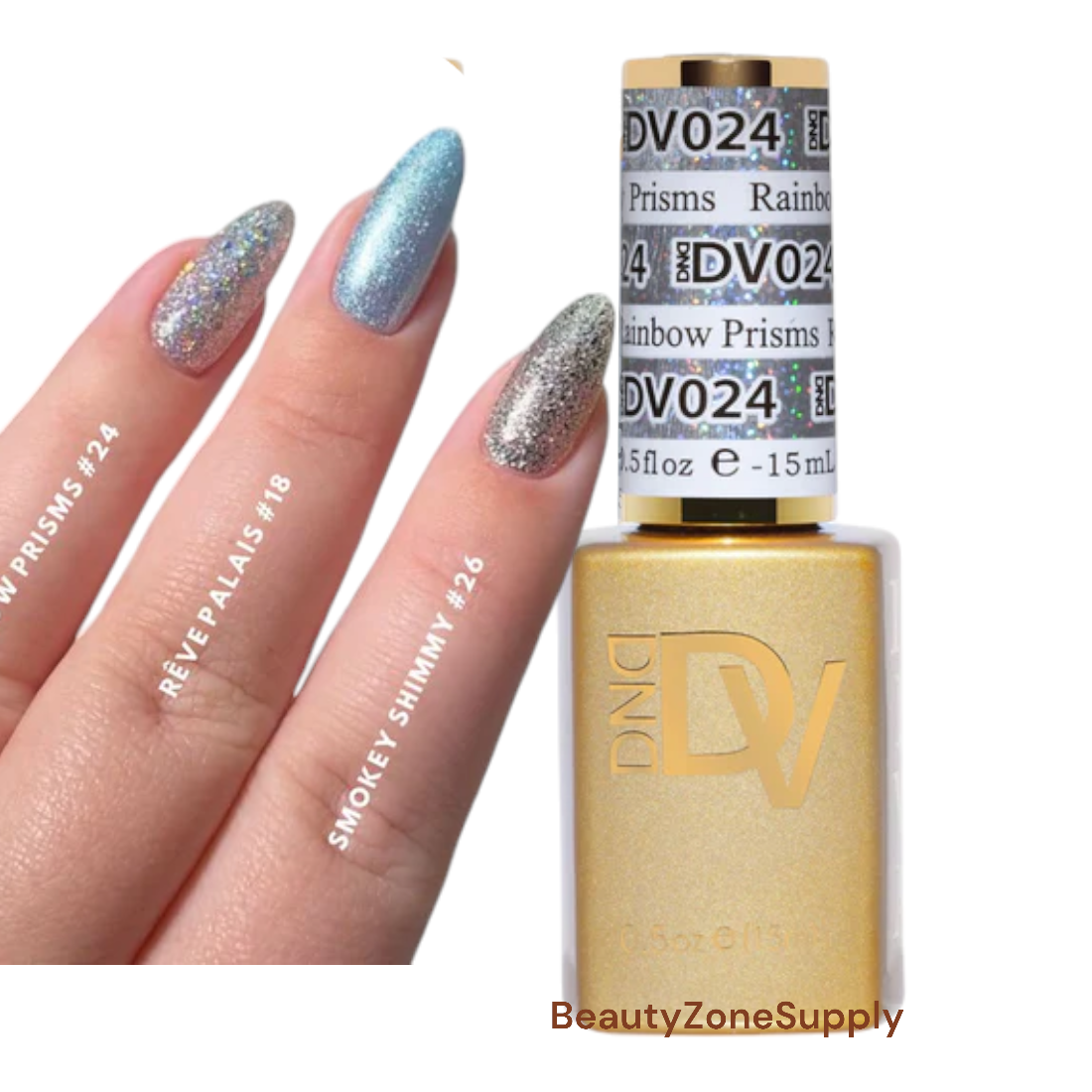 DND Diva 0.5 oz Gel Polish - 024 Rainbow Prisms Shimmering Finish