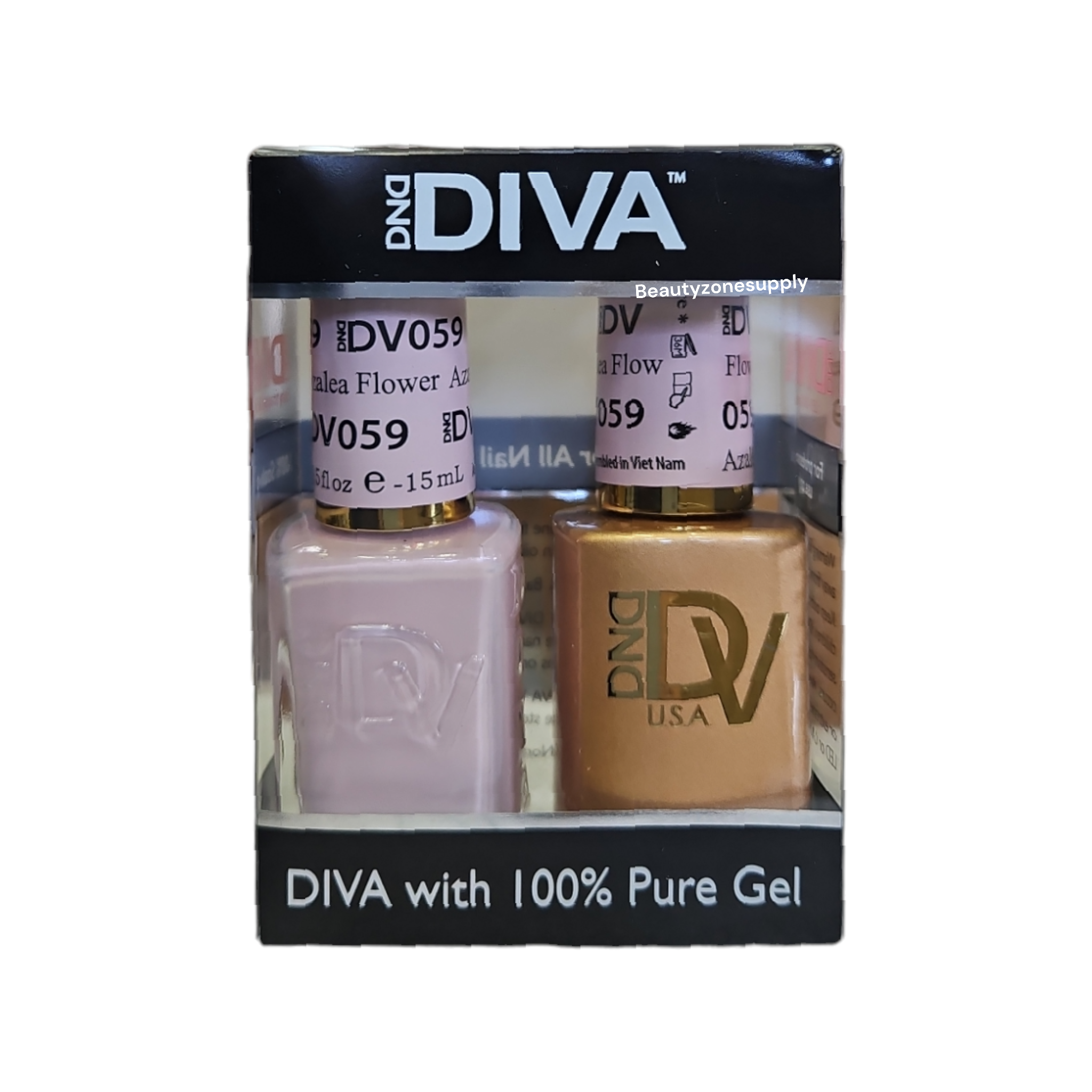 DND Diva Duo Professional Gel Polish and Lacquer Set 059 Azalea Flower Design