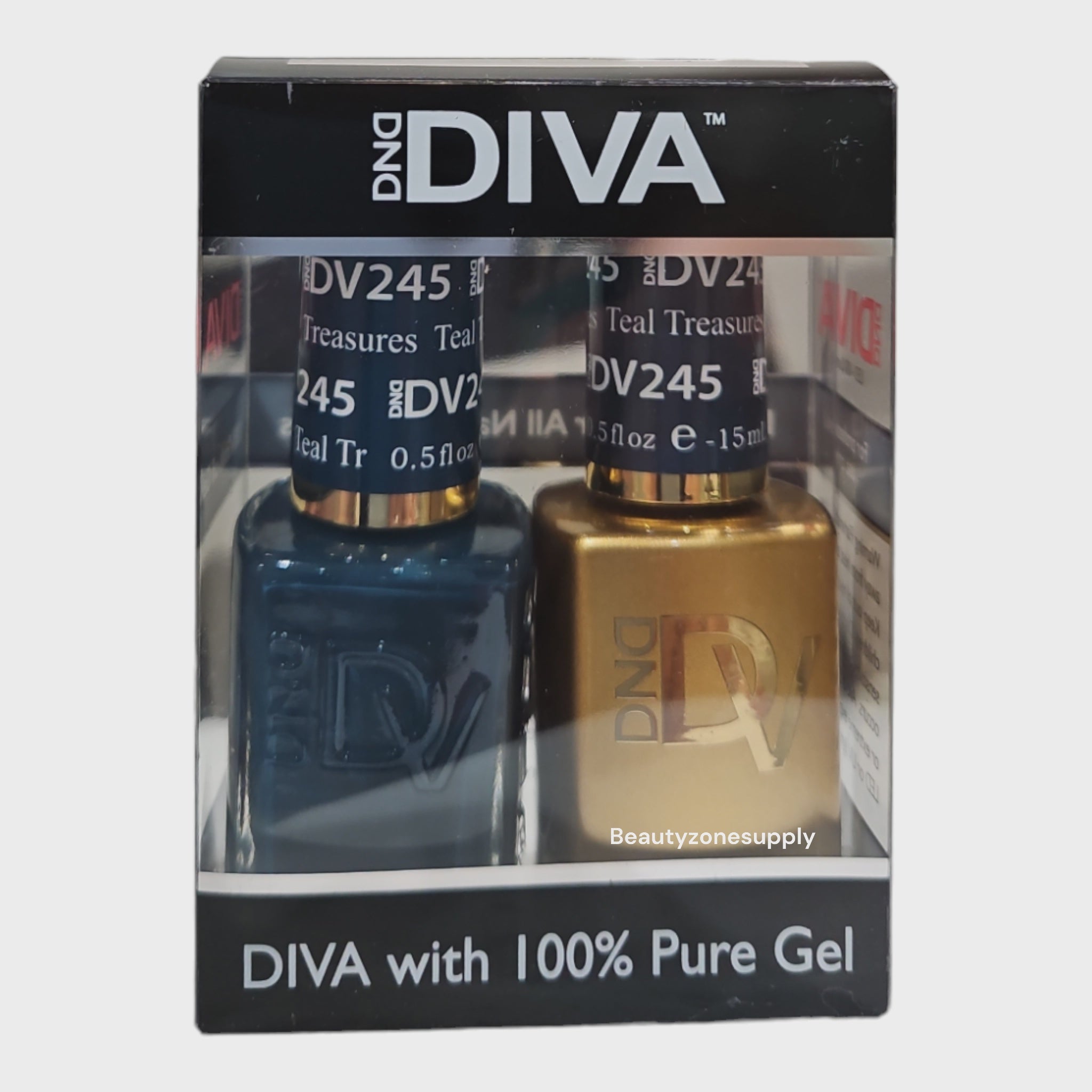 DND Diva Duo Gel Nail Polish and Lacquer Set 245 - Stunning Teal Treasures