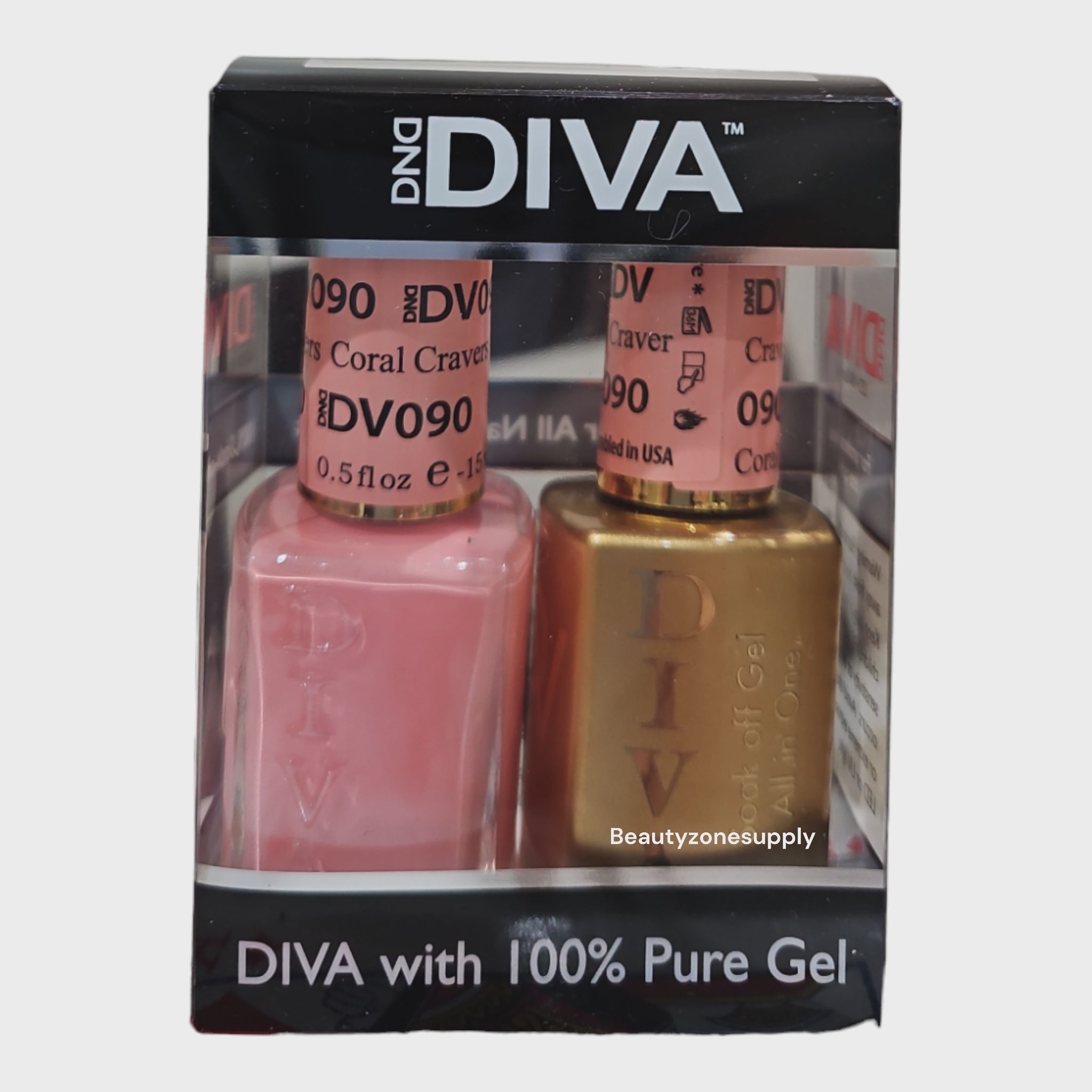 DND Diva Duo Gel Polish and Lacquer Set in Cravers Coral Shade 090