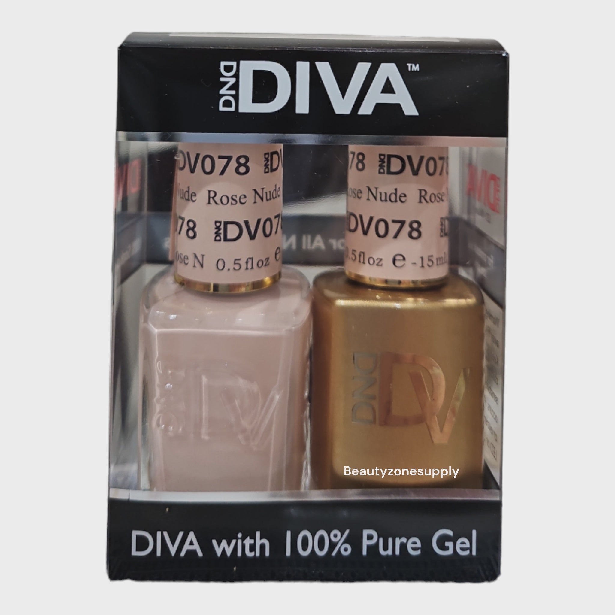 DND Diva Duo Professional Gel Nail Polish and Lacquer Set in Rose Nude Shade 078