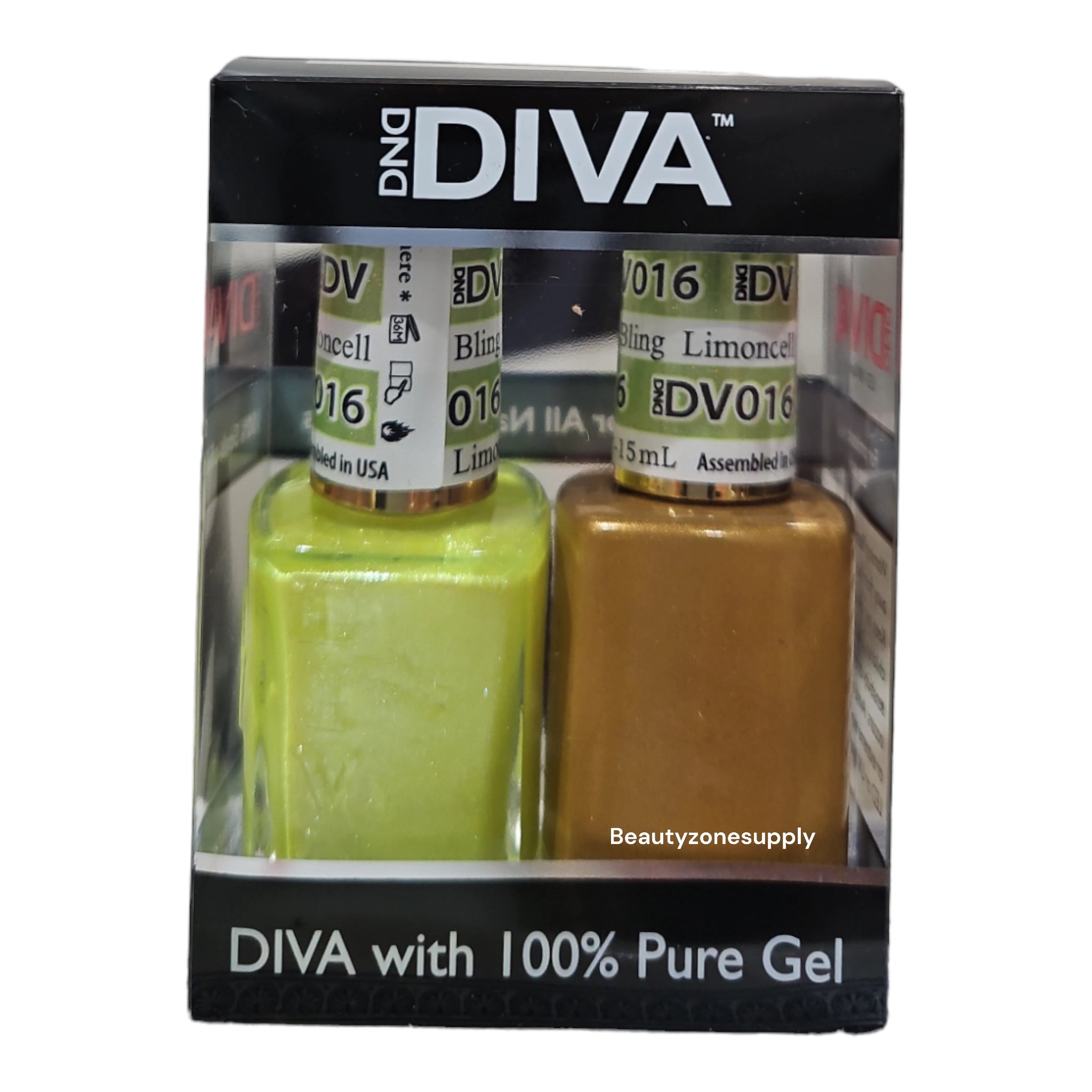 DND Diva Duo Gel & Lacquer 016 - Stunning Limoncello Bling Nail Polish Set