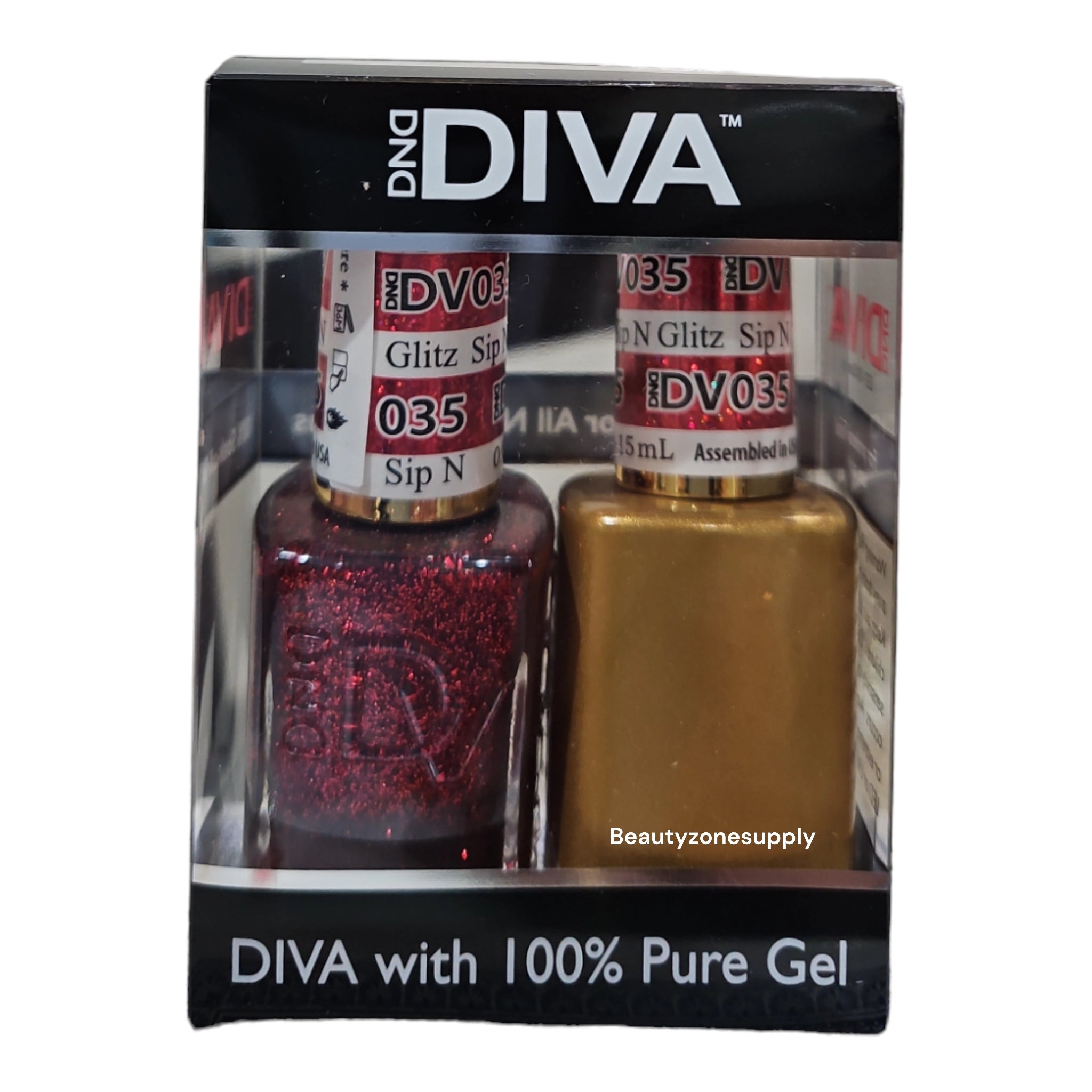 DND Diva Duo Professional Gel Nail Polish and Lacquer Set - 035 Sip N Glitz for a Glamorous Look