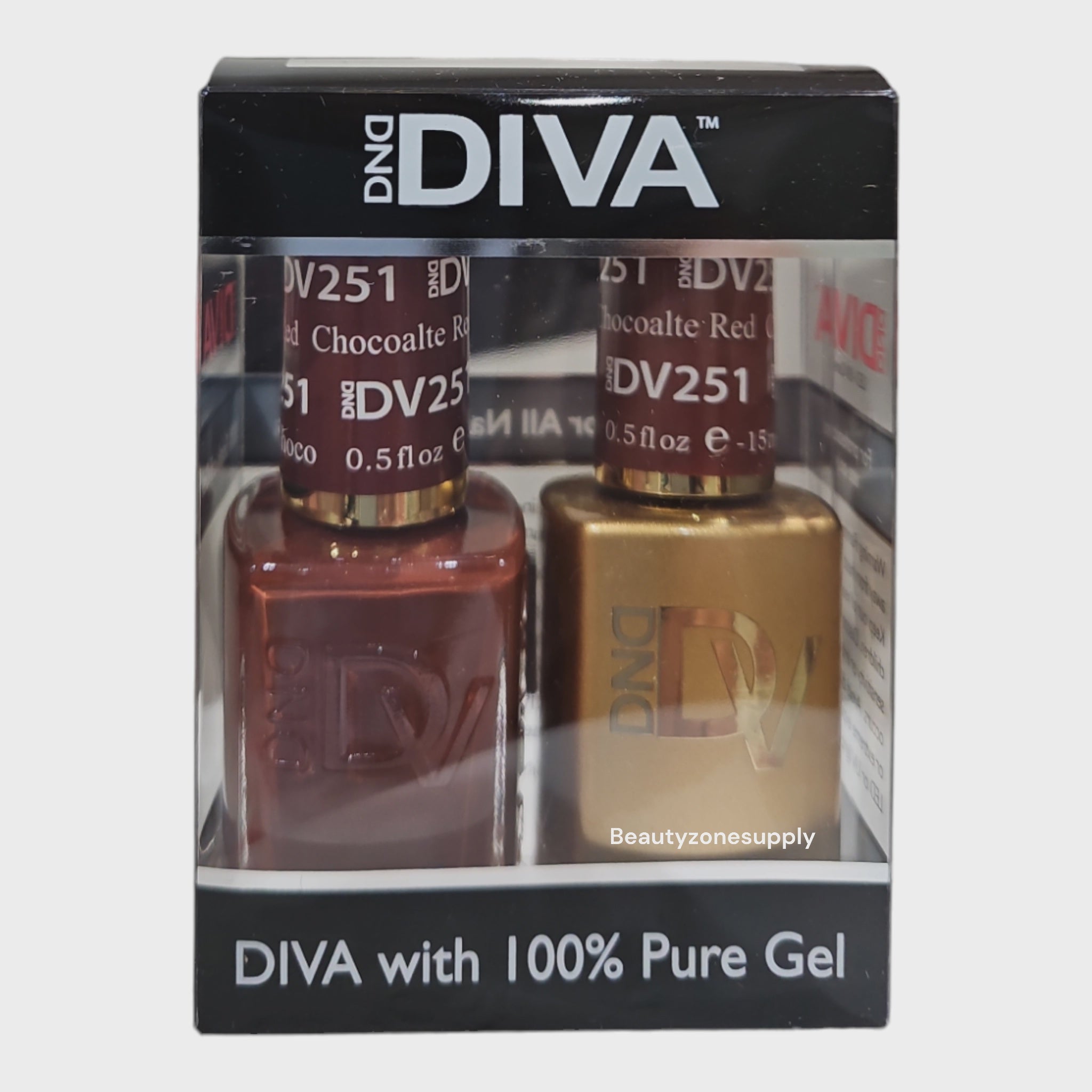DND Diva Duo Gel Polish and Lacquer Set 251 in Chocolate Red Shade