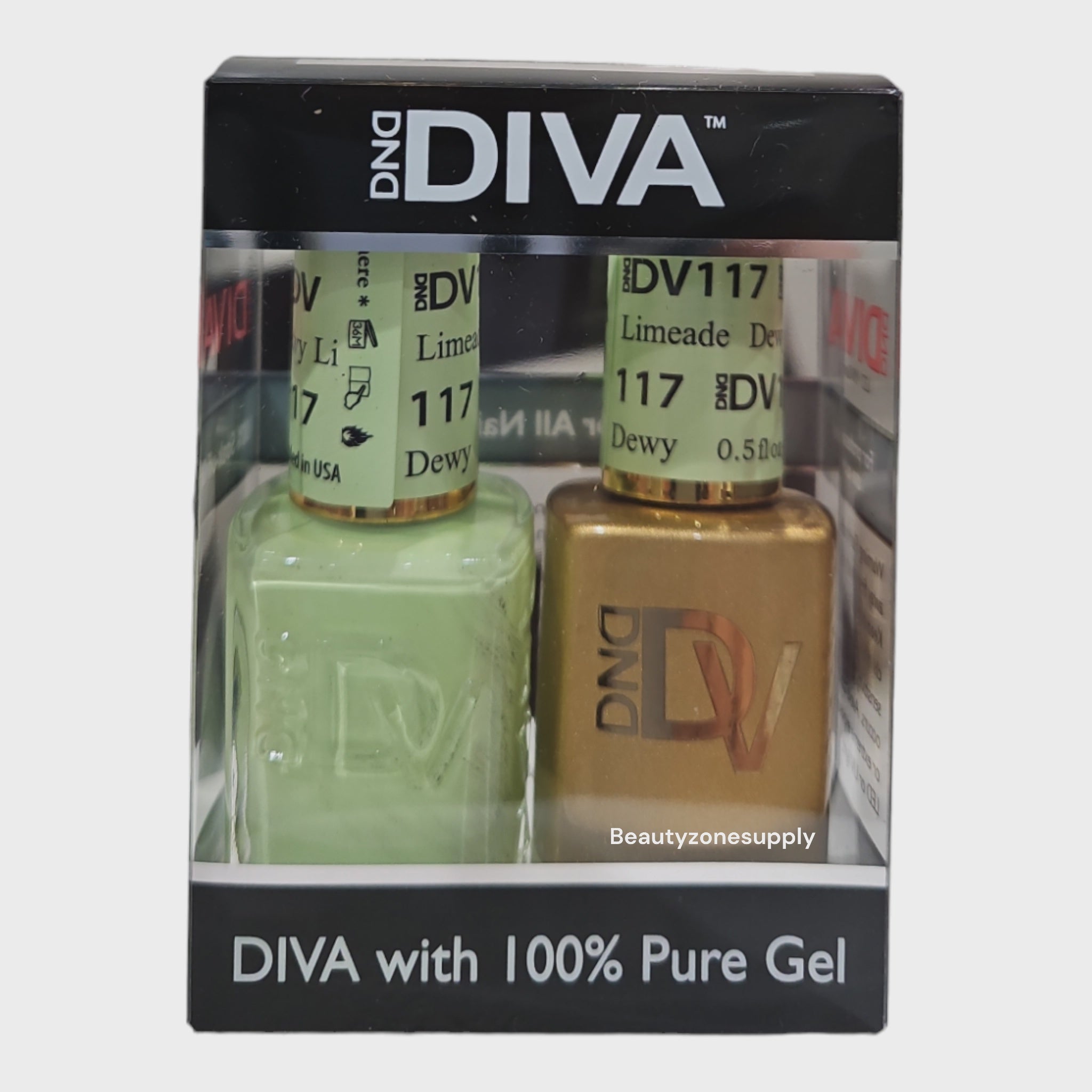DND Diva Duo Gel Nail Polish and Lacquer Set 117 - Refreshing Dewy Limeade Shade