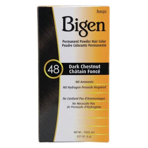 Bigen Permanent Hair Color Powder in 48 Dark Chestnut Shade for Long - lasting Coloring