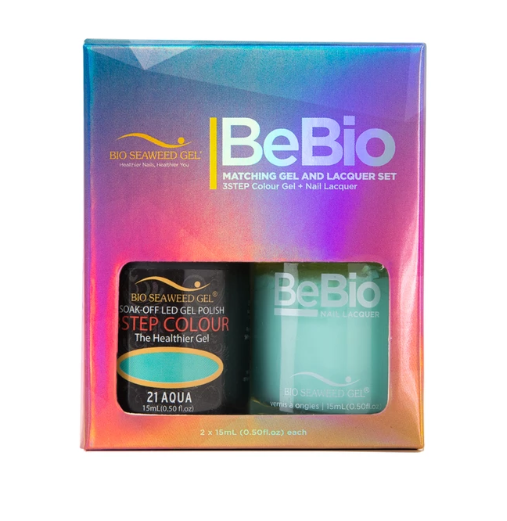 Bio Seaweed Bebio Duo 21 Aqua - Professional 3STEP Colour Gel Polish and Matching Lacquer Set