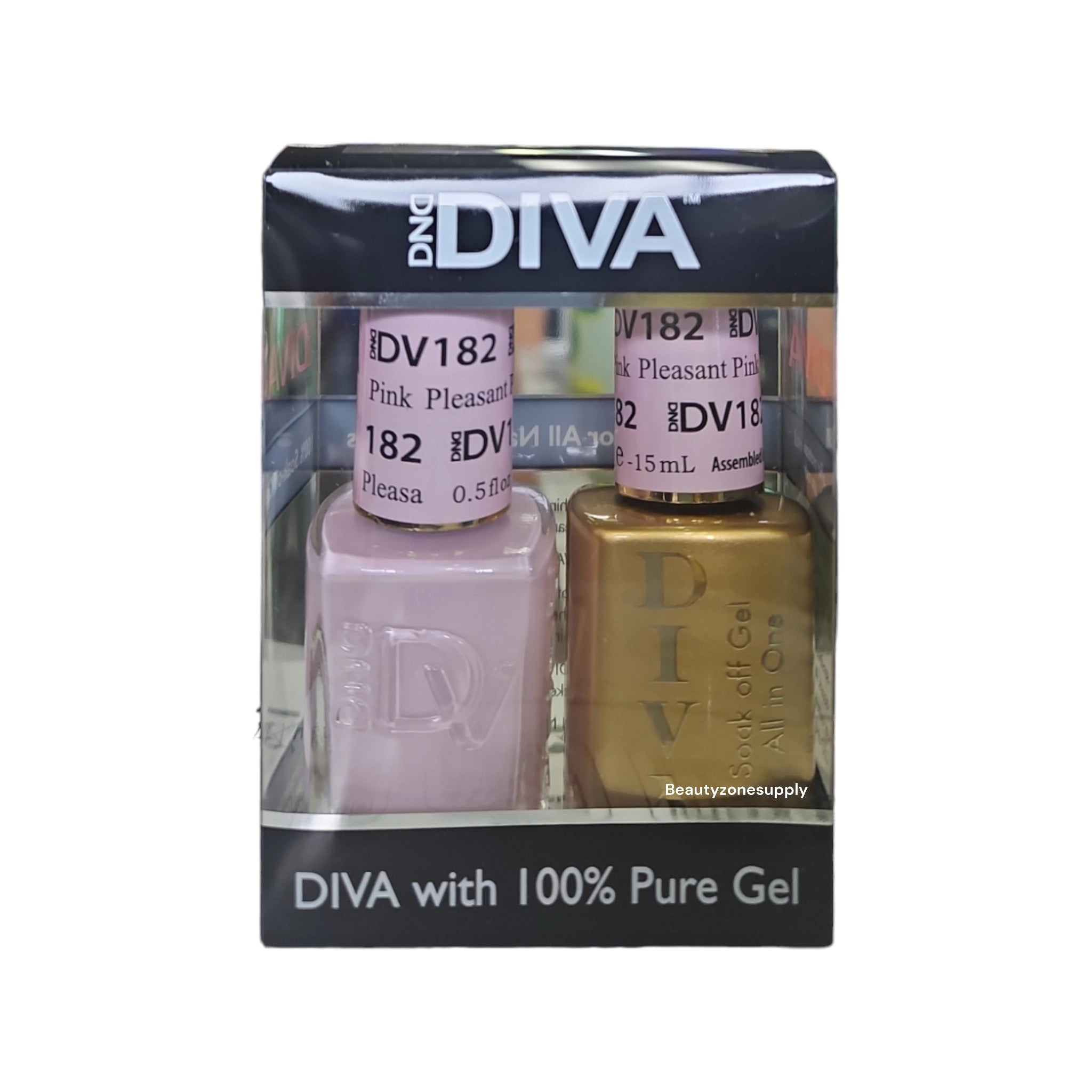 DND Diva Duo Gel Polish and Lacquer Set - Shade 182 with a Charming Pleasant Pink Hue