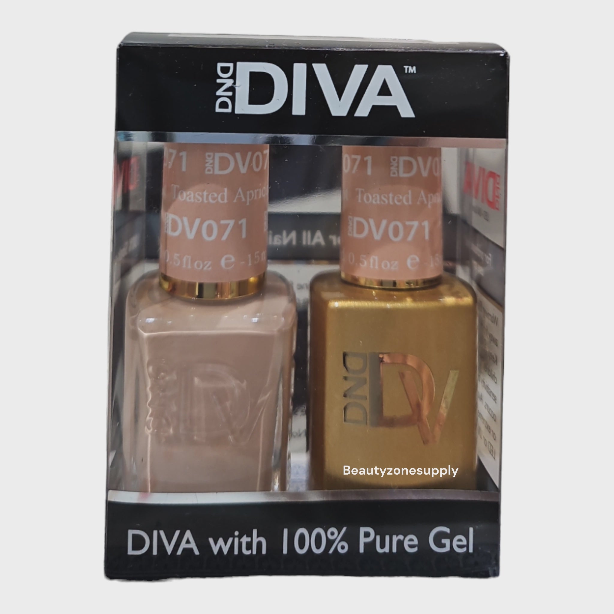 DND Diva Duo Professional Gel Nail Polish and Lacquer Set in Toasted Apricot Shade 071