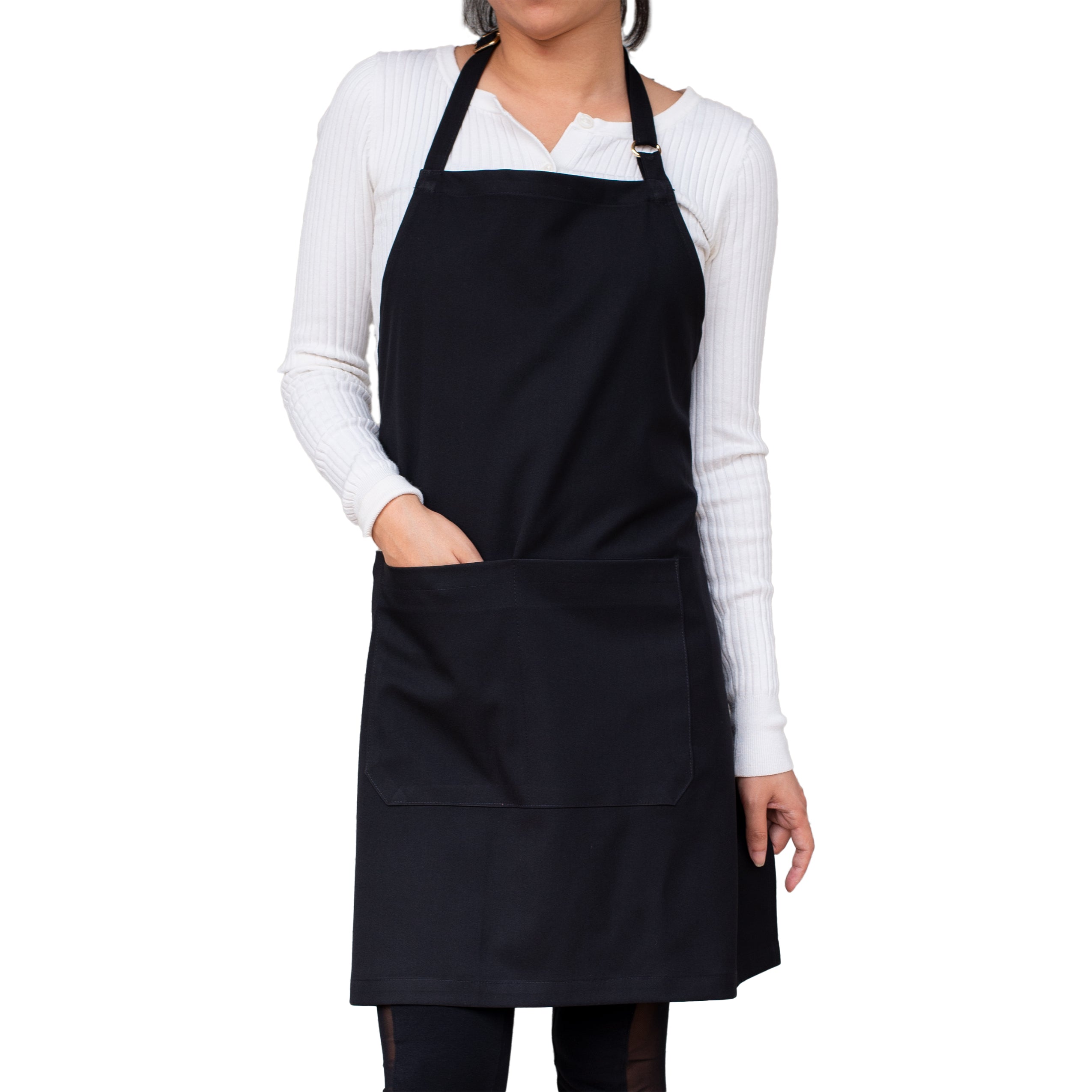 Adjustable Black Bib Apron with Two Convenient Pockets