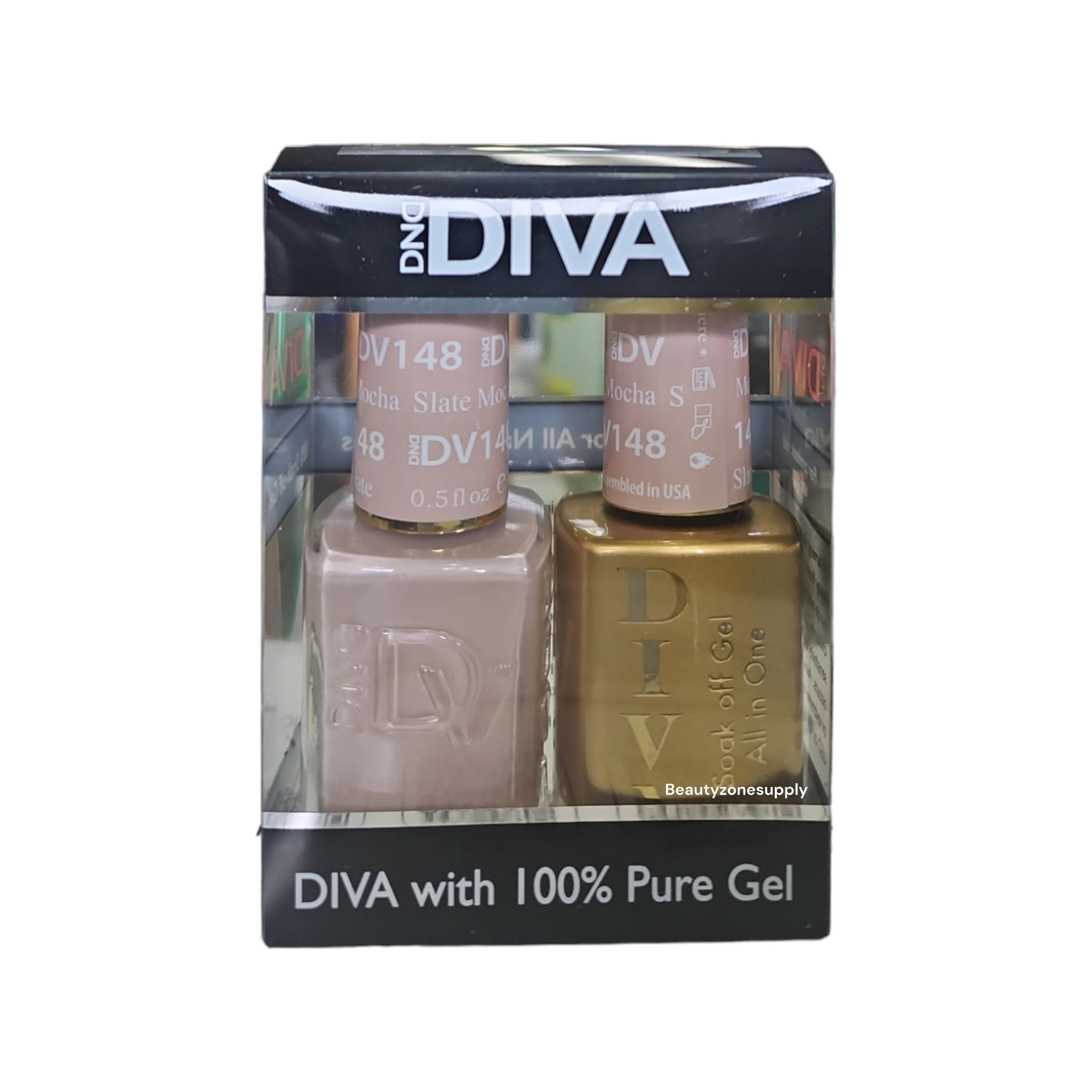 DND Diva Professional Duo Set of Gel Nail Polish and Lacquer - Shade 148 Slate Mocha