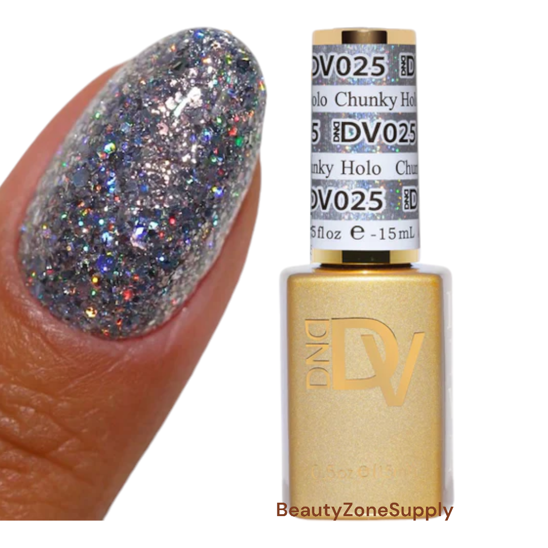 DND Diva Brand Gel Nail Polish, 0.5 Ounce, Chunky Holo Shade #025