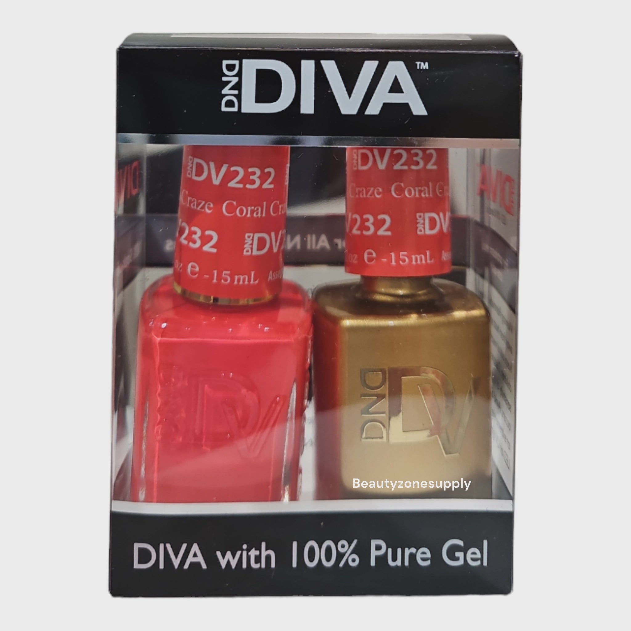 DND Diva Duo Professional Gel Nail Polish and Lacquer Set 232 Coral Craze