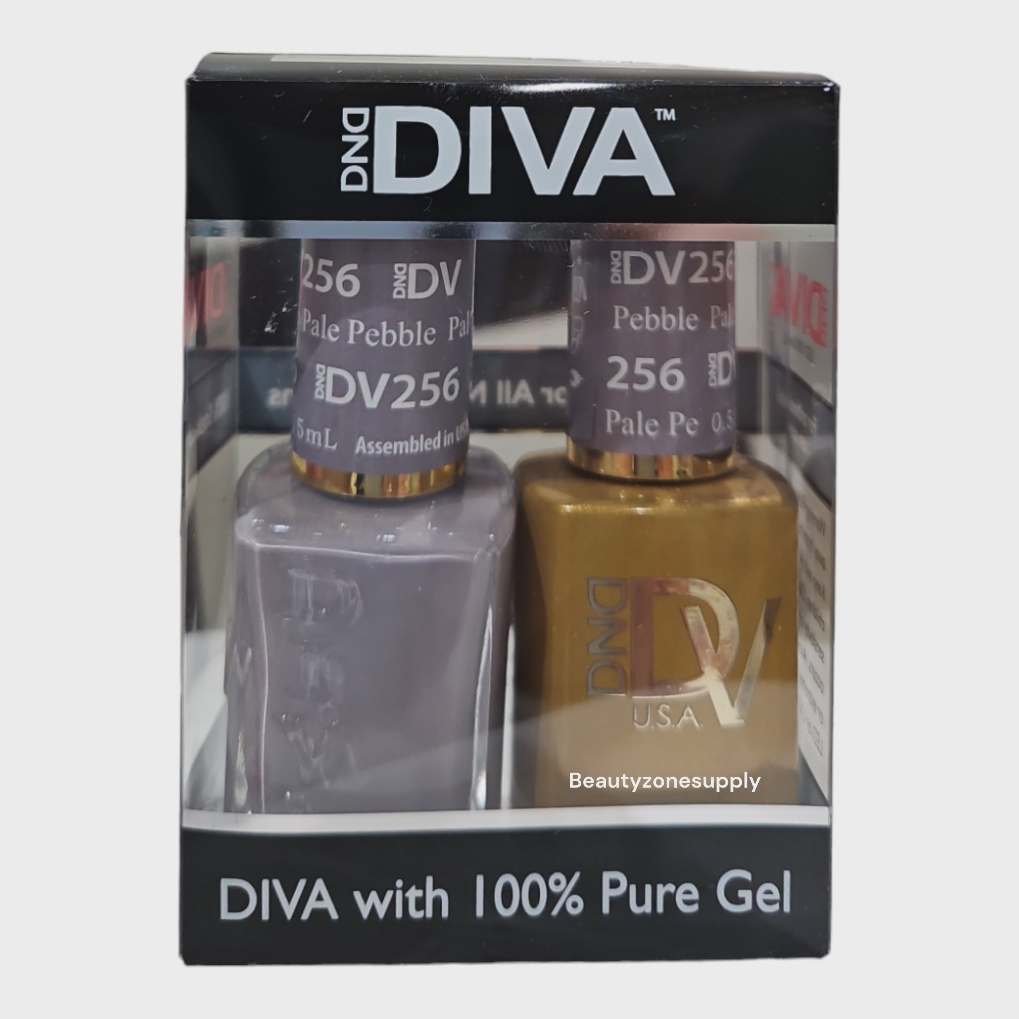 DND Diva Duo Professional Gel Nail Polish and Lacquer Set - Shade 256 Pale Pebble